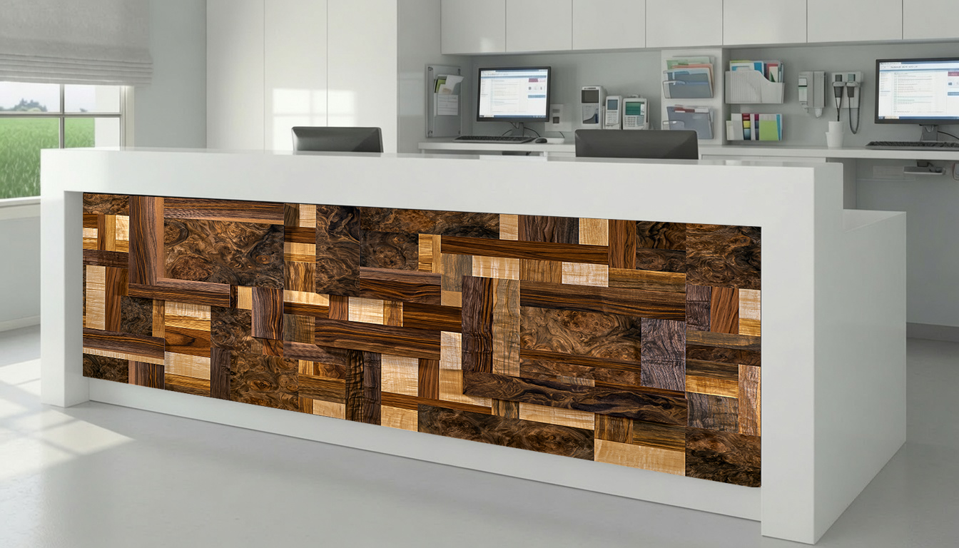 Dark Walnut Burl & Amber Block Parquet – Architectural Cladding Panels