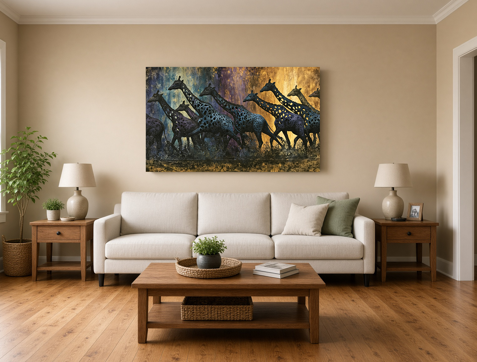 Prismatic Silhouette Giraffes: Modern Textured Wildlife Wall Art V