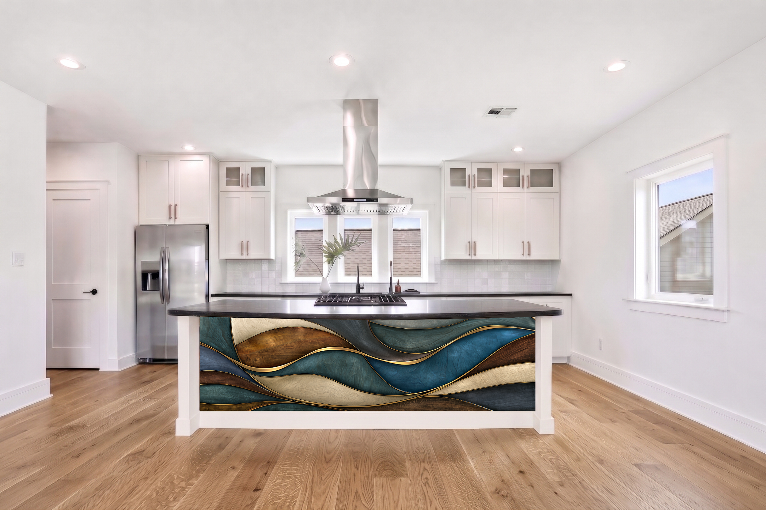 Emerald Green & Walnut Geometric Chevron II – Architectural Cladding Panels