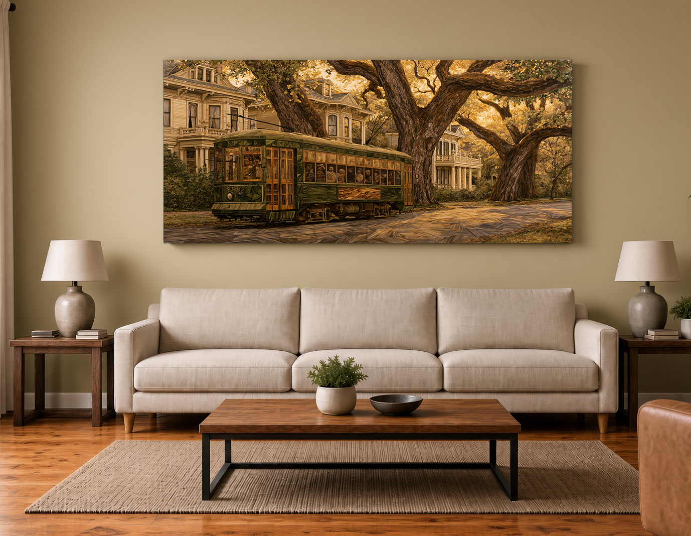 Painterly Wood Intarsia St. Charles Streetcar Fine Art Print