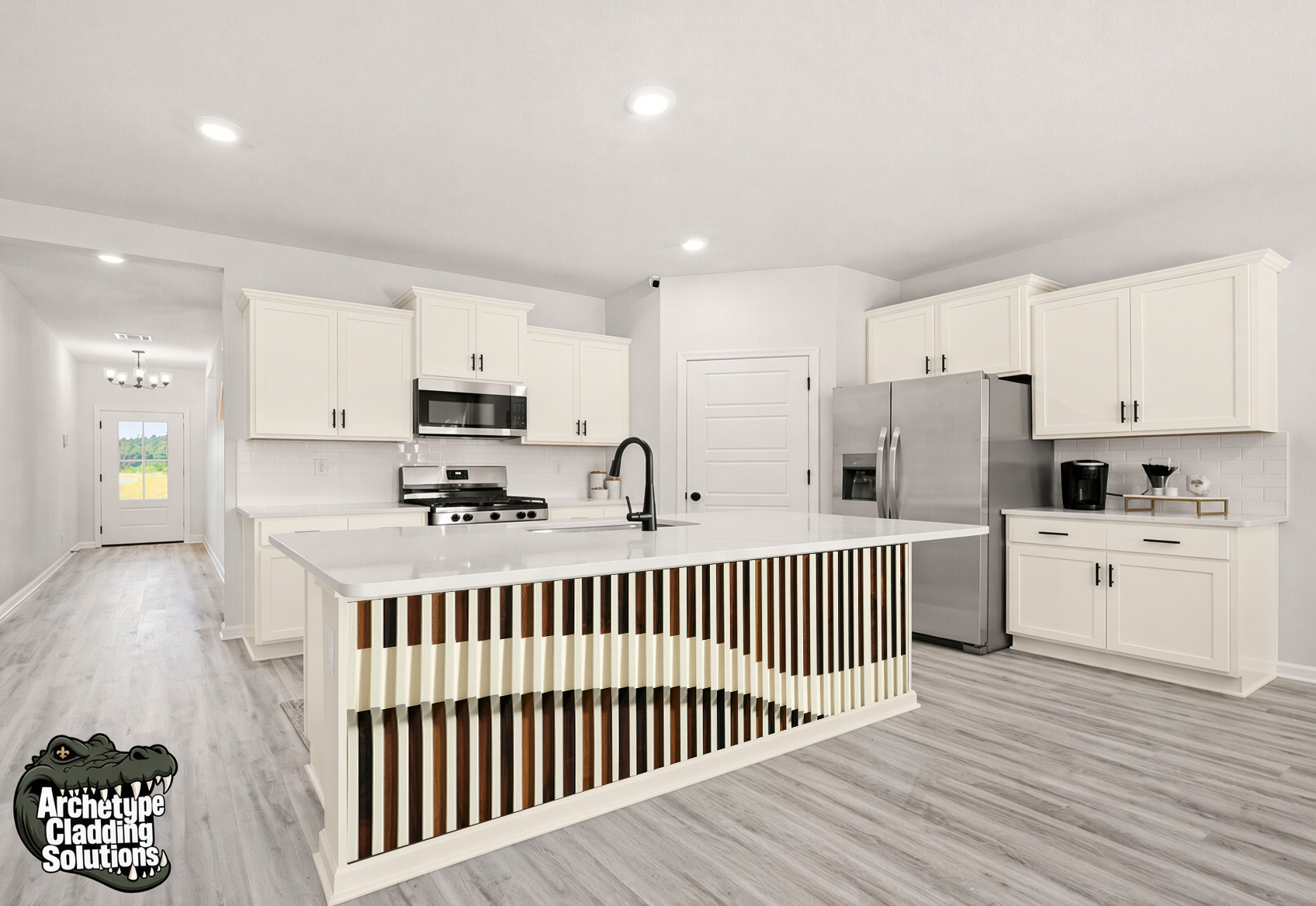 Parametric Wave Slat Veneer – Architectural Kitchen Island Cladding