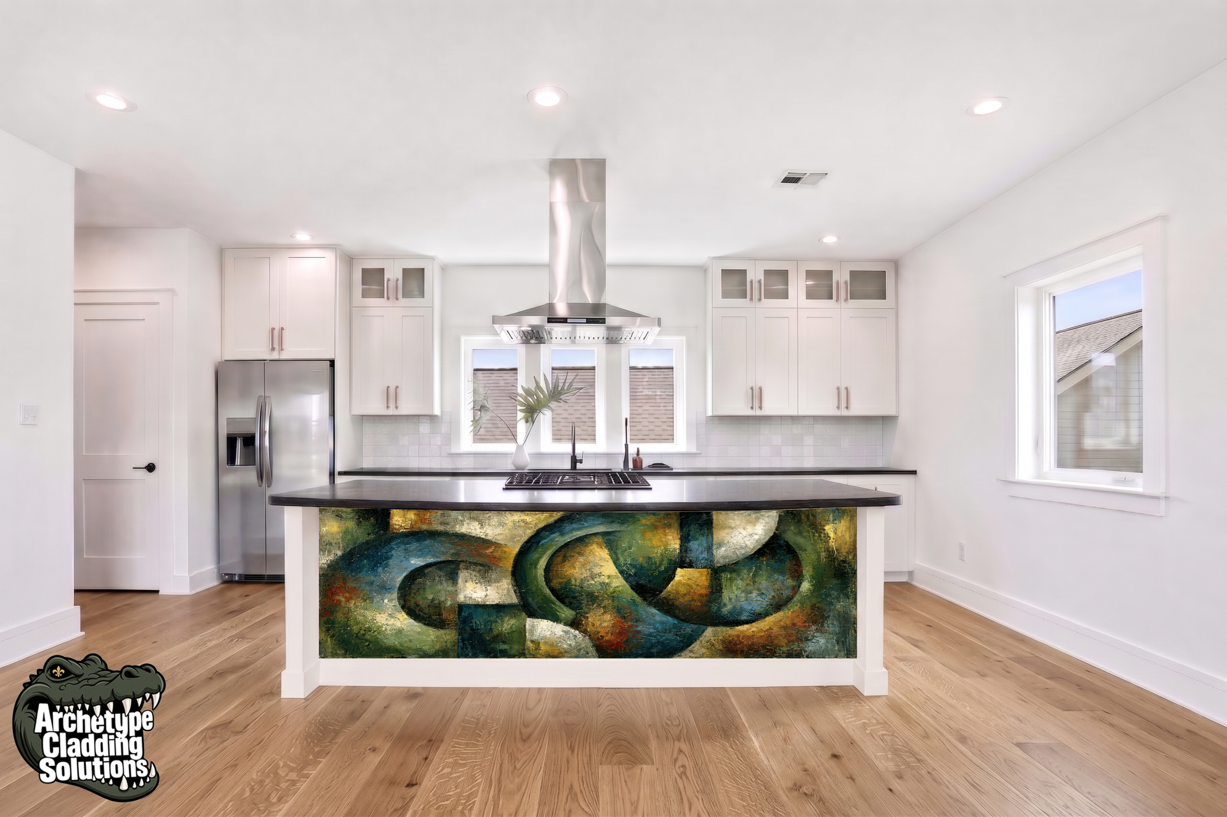 Abstract Expressive Ocean Arcs – Architectural Kitchen Island Cladding