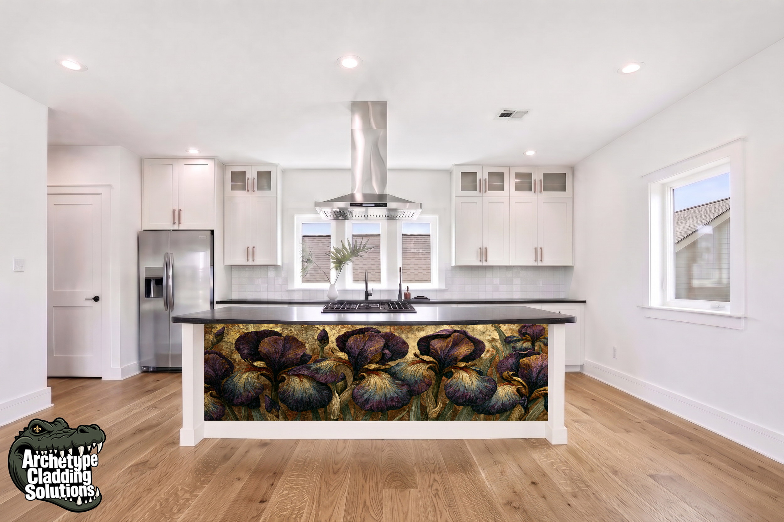 Botanical Iris Marquetry – Architectural Kitchen Island Cladding