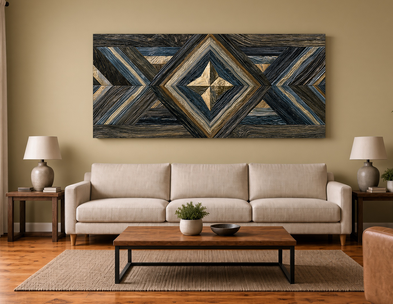 Blue Steel Chevron: Modern Geometric Wood Marquetry