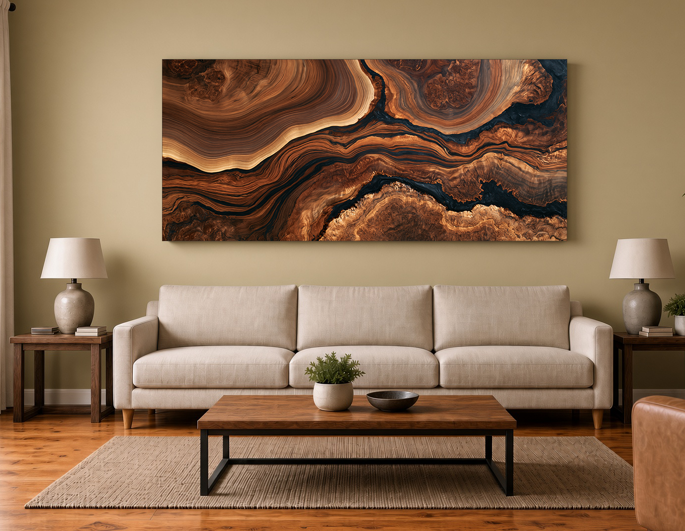 Walnut Burl & Metallic Epoxy River: Modern Wood Wall Art