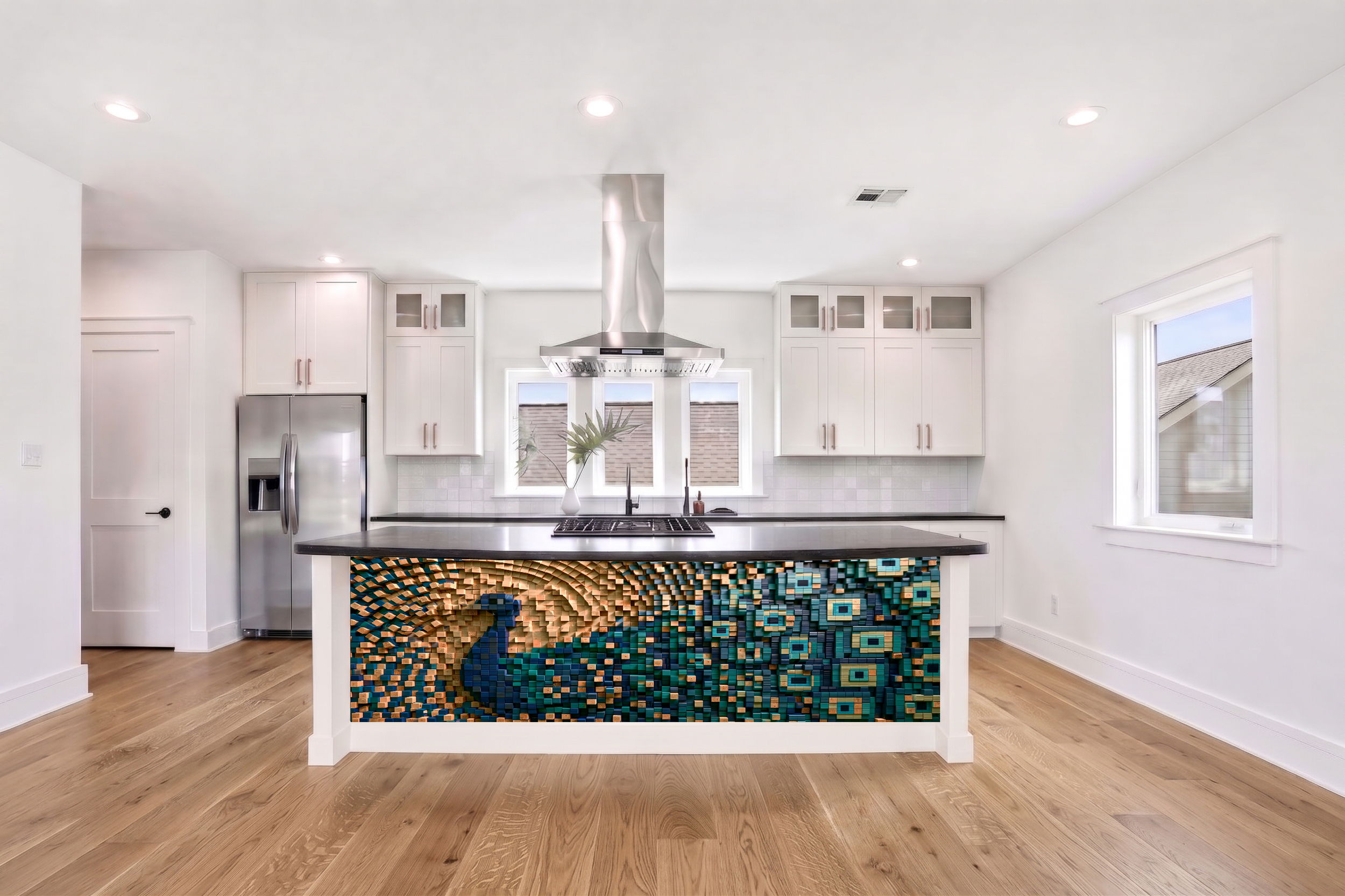 Majestic Peacock Mosaic & Floral Fine Art – Architectural Cladding Panels
