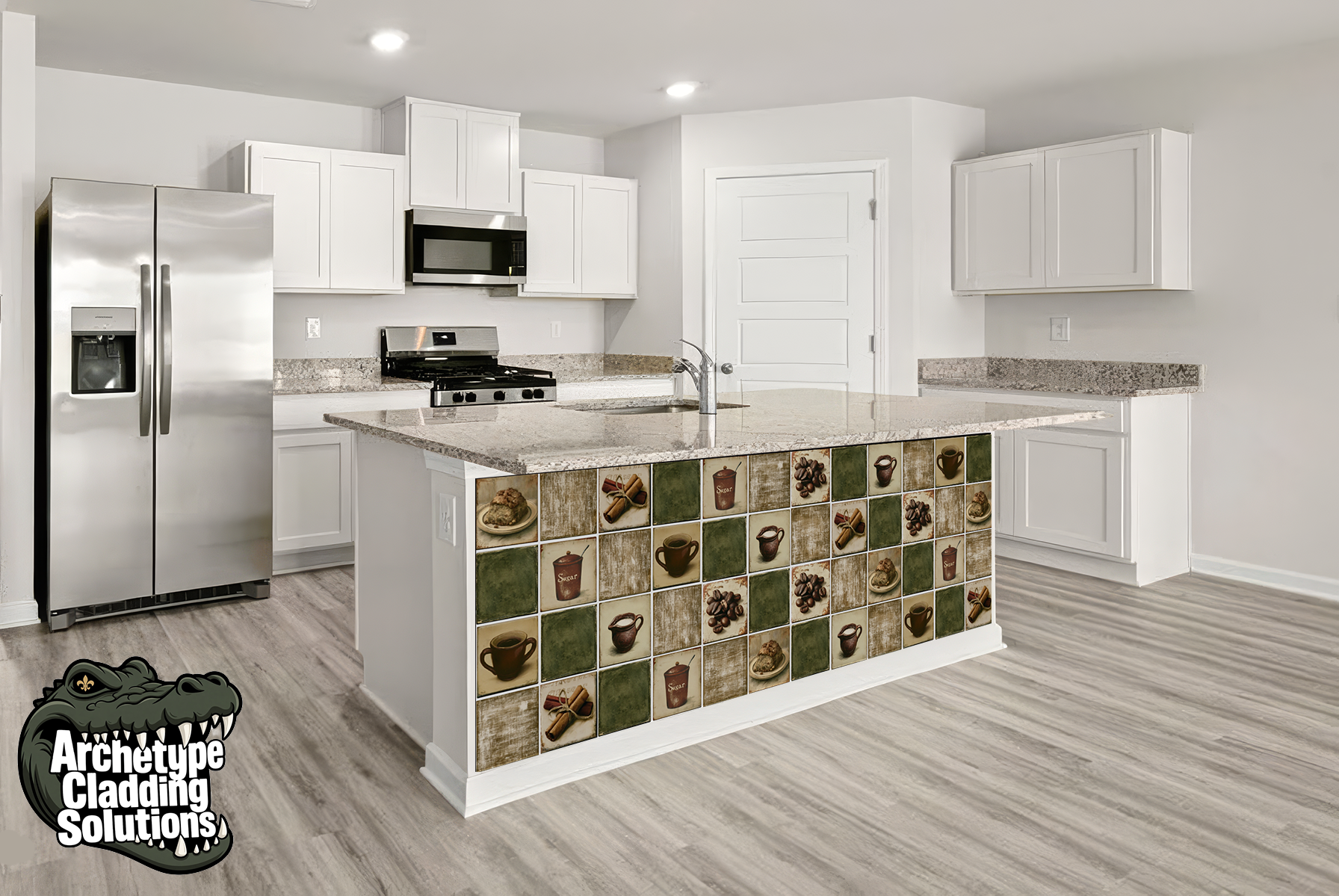 Coffee & Dessert Motif Ceramic Tile Style – Architectural Kitchen Island Cladding