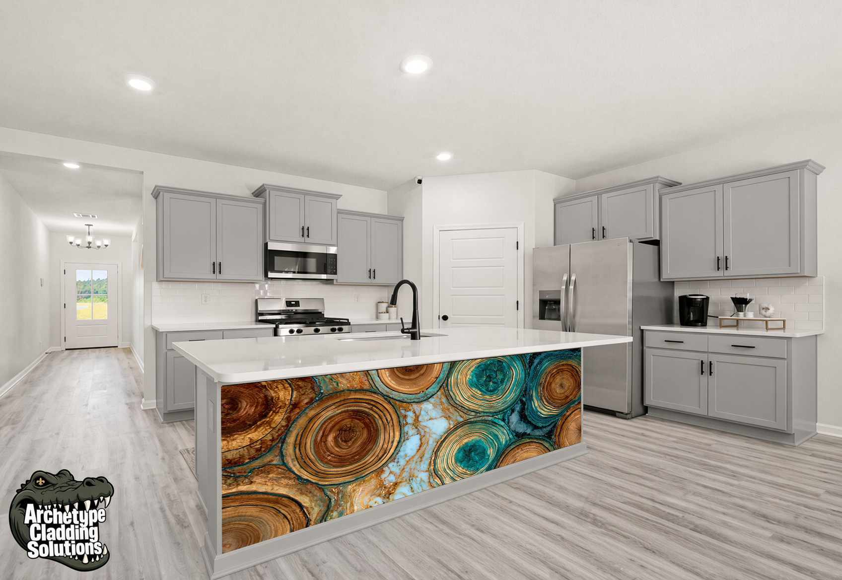 Teal & Bronze Agate Slice Geode – Architectural Kitchen Island Cladding