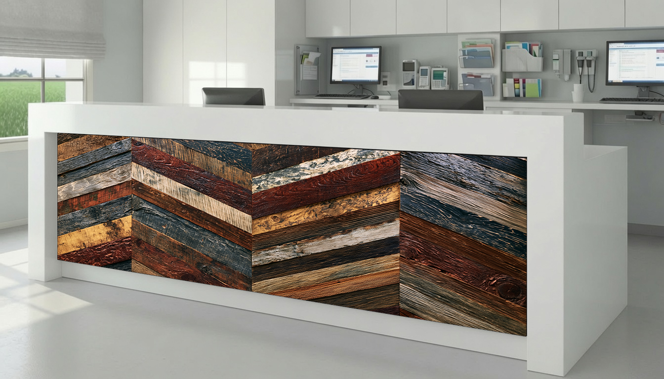 Slate Blue & Rust Amber Wood Chevron – Architectural Cladding Panels