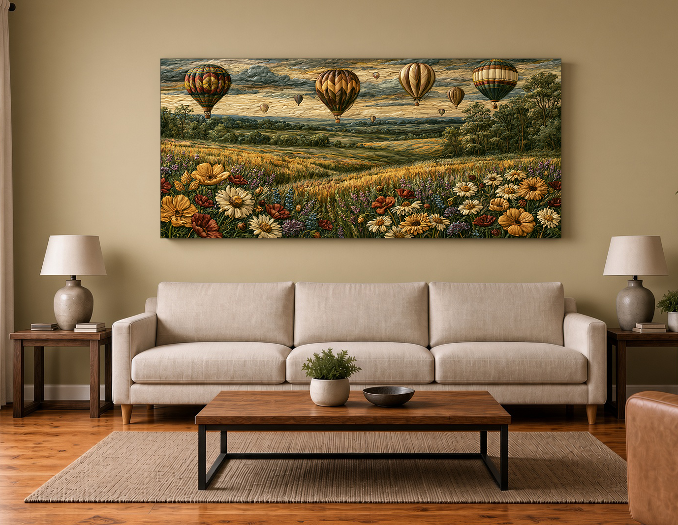 Hot Air Balloons & Wildflowers: Wood Intarsia IV