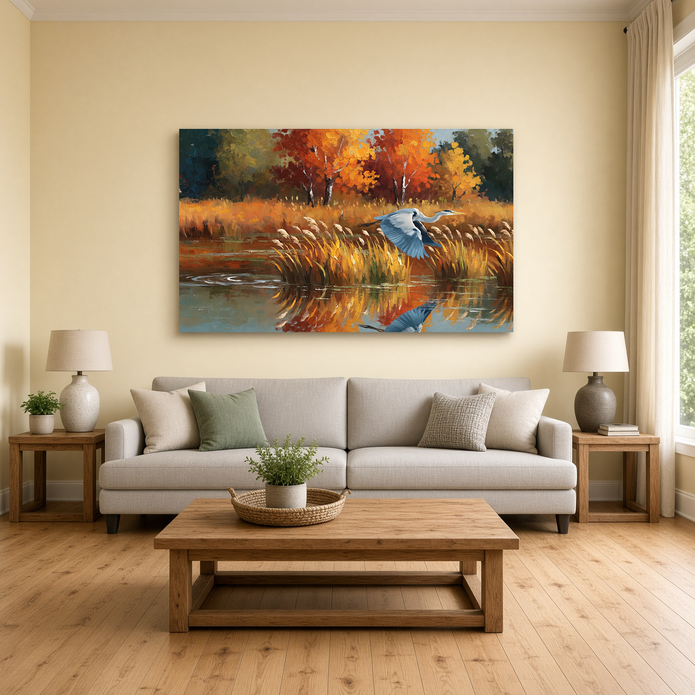Autumn Cypress Bayou & Flying Blue Heron