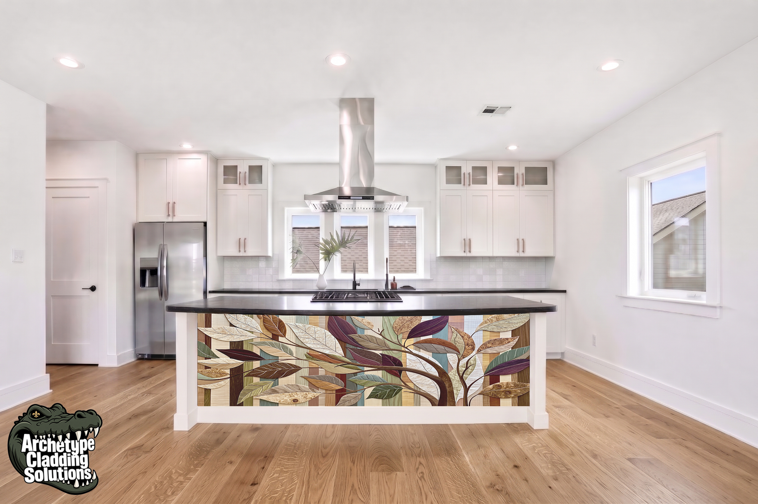 Burgundy & Sage Foliage Mosaic – Architectural Kitchen Island Cladding