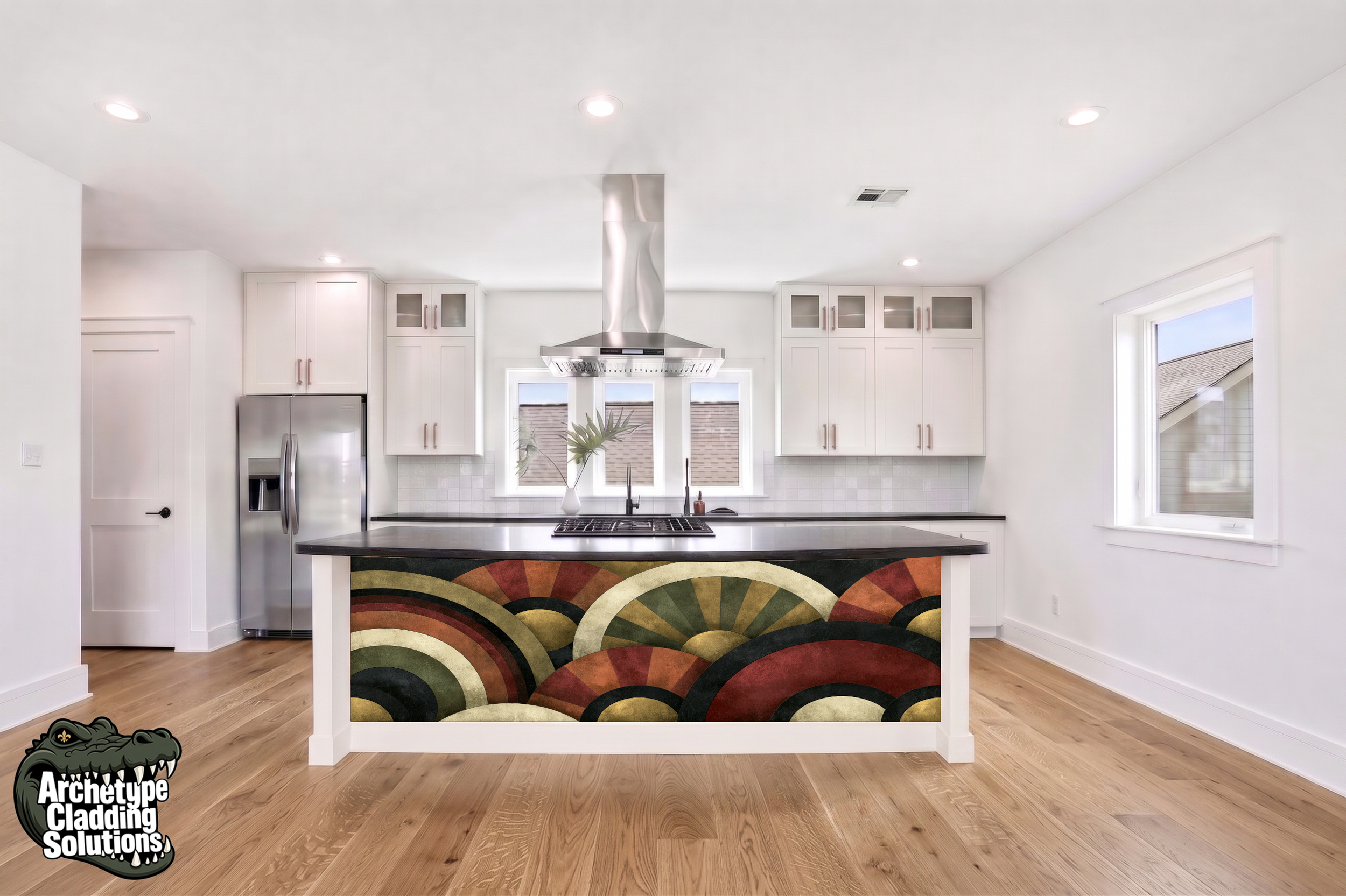 Retro Art Deco Terracotta Fan & Sunburst Arc – Architectural Kitchen Island Cladding
