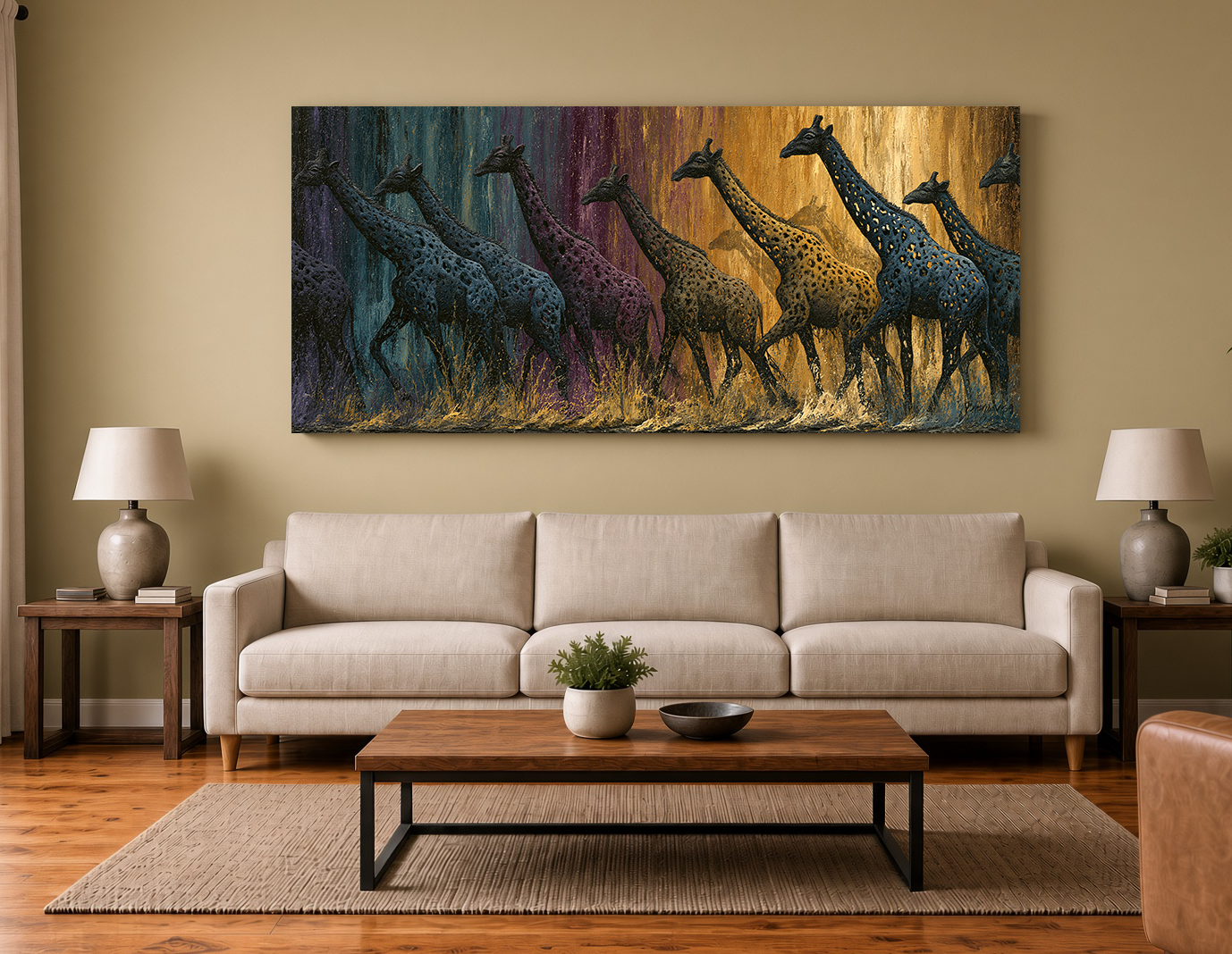 Prismatic Silhouette Giraffes: Modern Textured Wildlife Wall Art IV