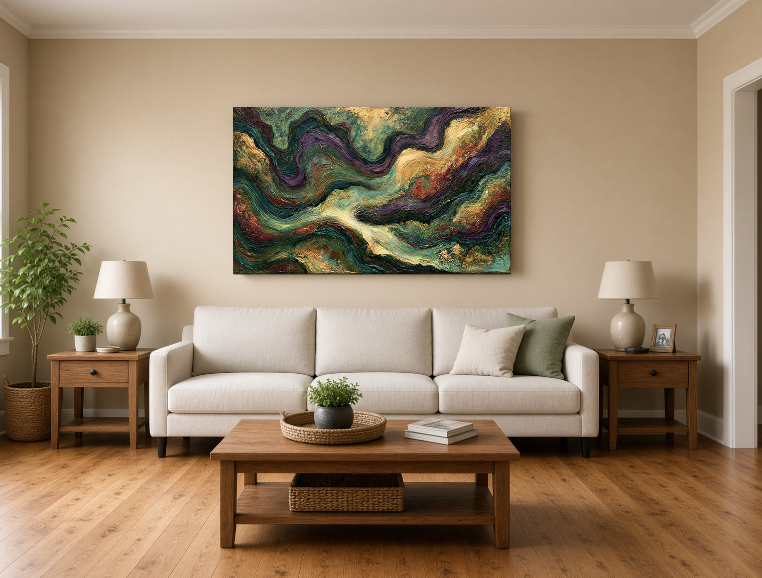 Fluid Strata Waves: Modern Vibrant Landscape Wall Art