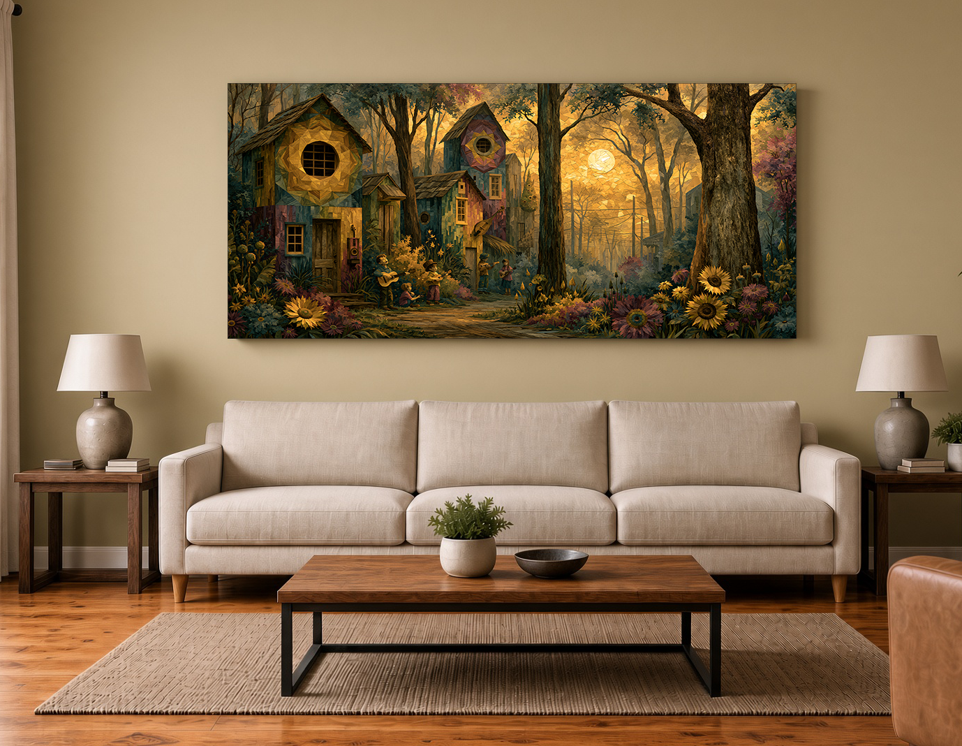 Painterly Wood Intarsia Fantasy Cottage Fine Art Print V