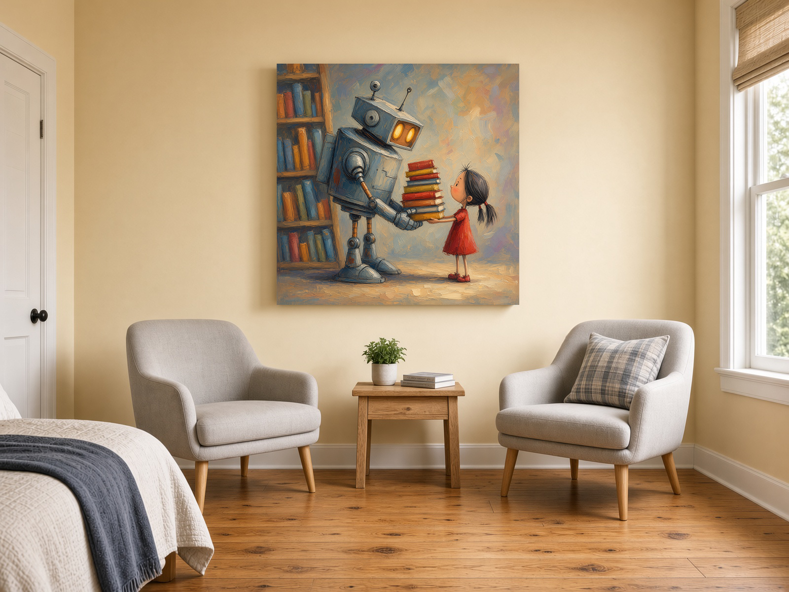 Friendly Robot & Child Fine Art Print