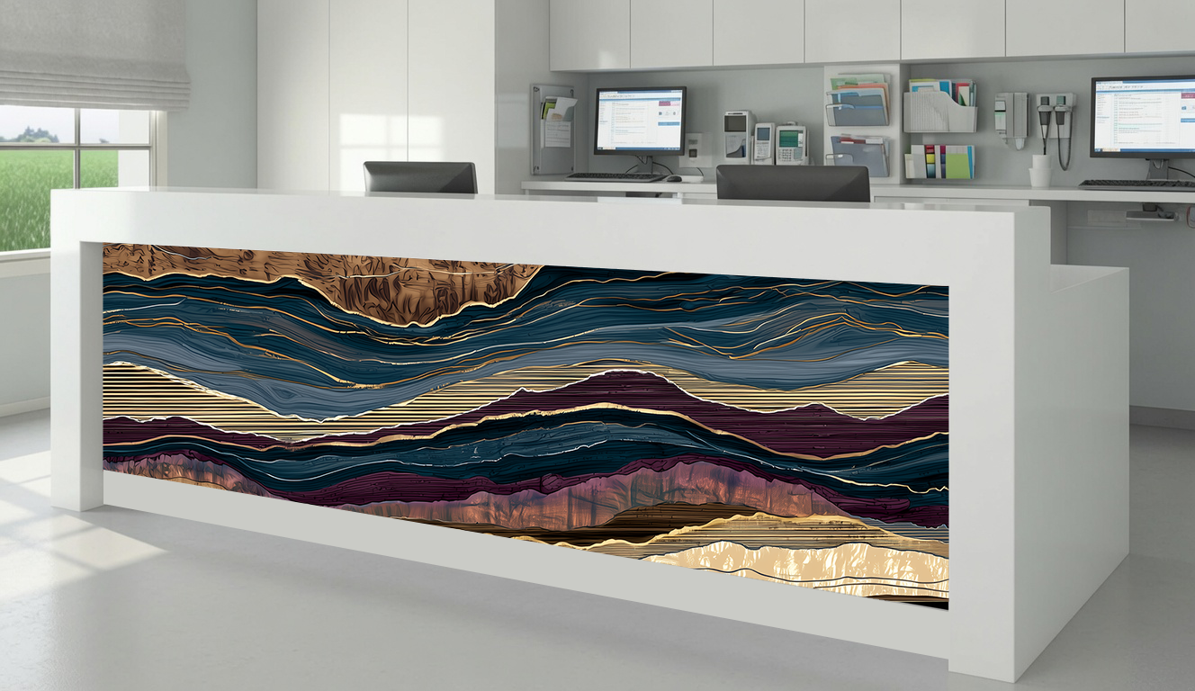 Indigo & Gold Fluid Strata Waves – Architectural Cladding Panels