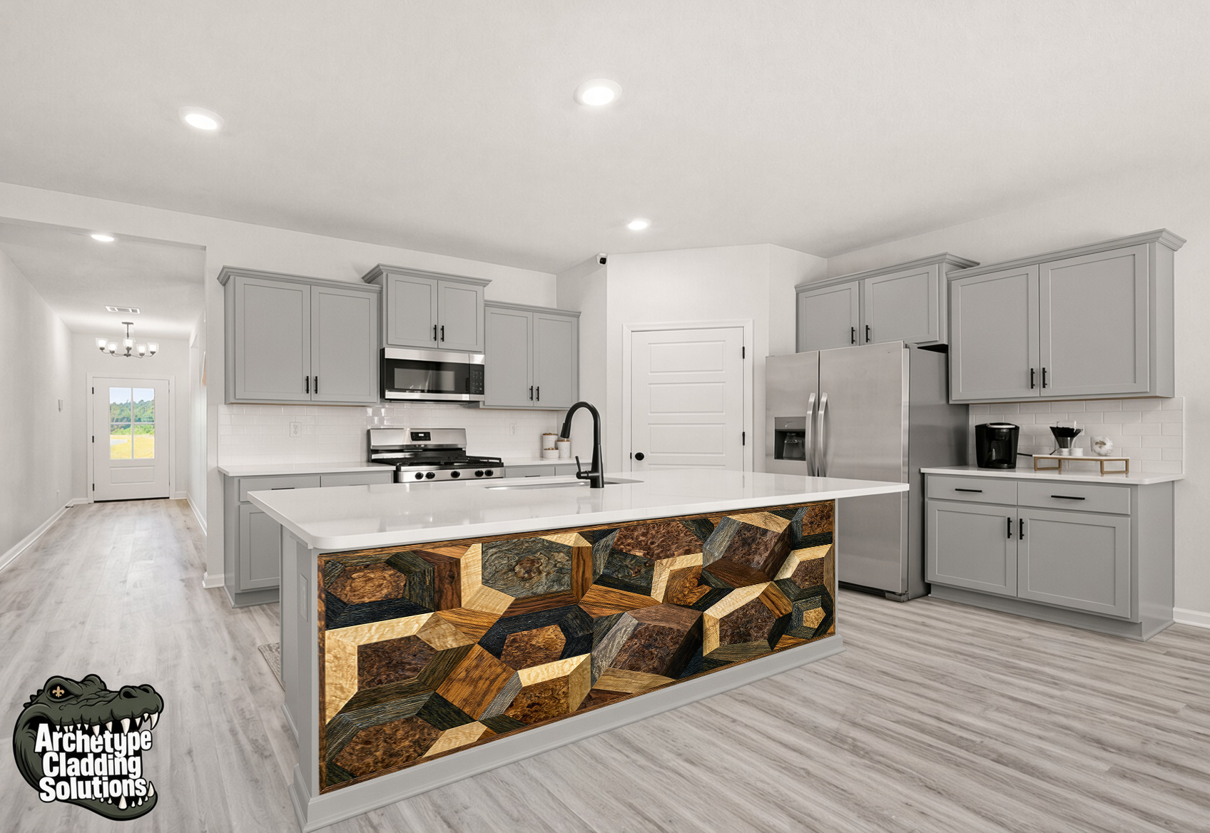 3D Nested Geometric Hexagon – Architectural Kitchen Island Cladding
