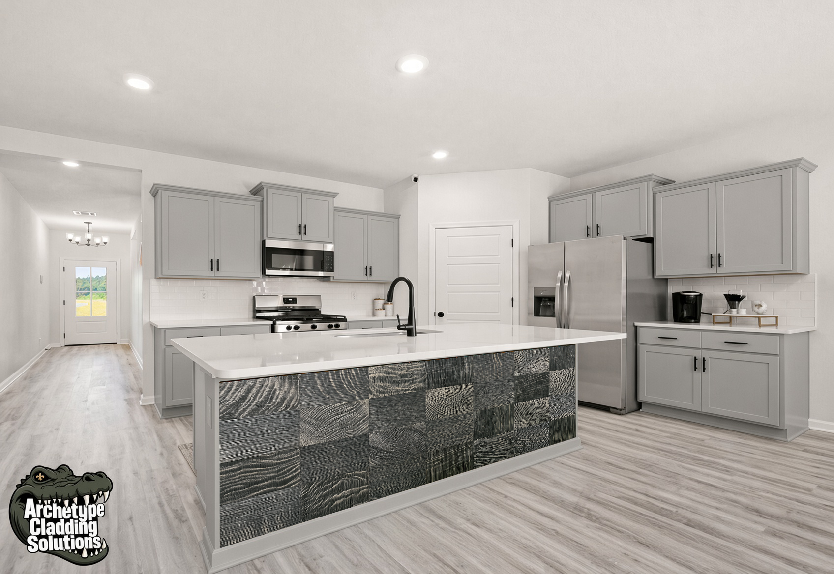 Charcoal Oak Checkerboard Parquet – Architectural Kitchen Island Cladding