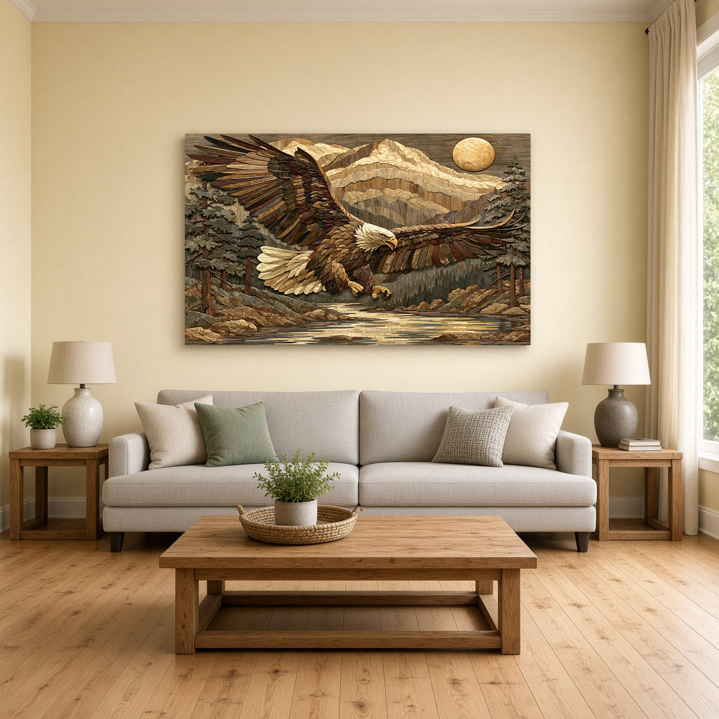 Eagle Over Mountain River – Fine Art Wall Panel