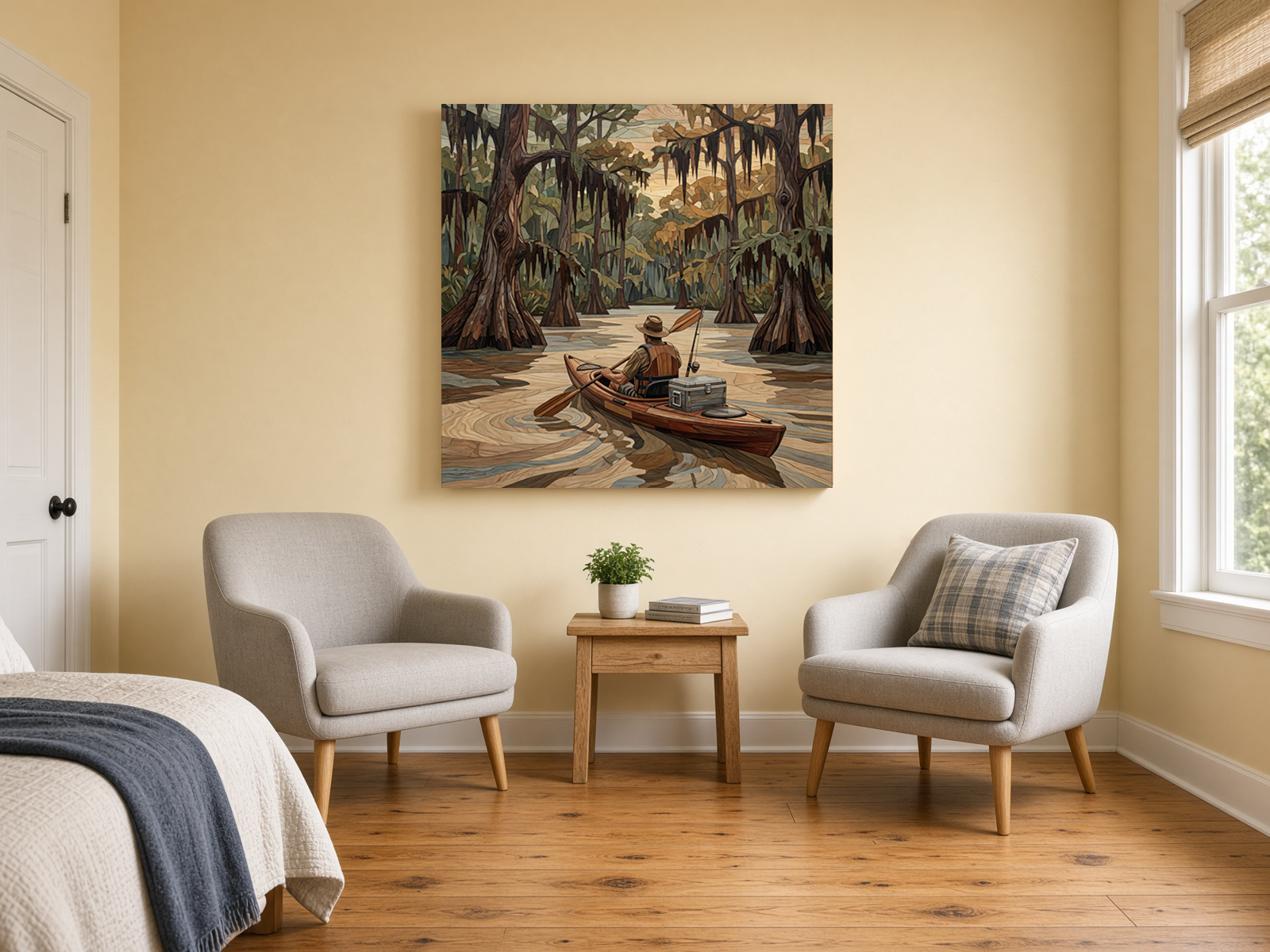 Louisiana Swamp Kayaker Wood Intarsia Fine Art Print