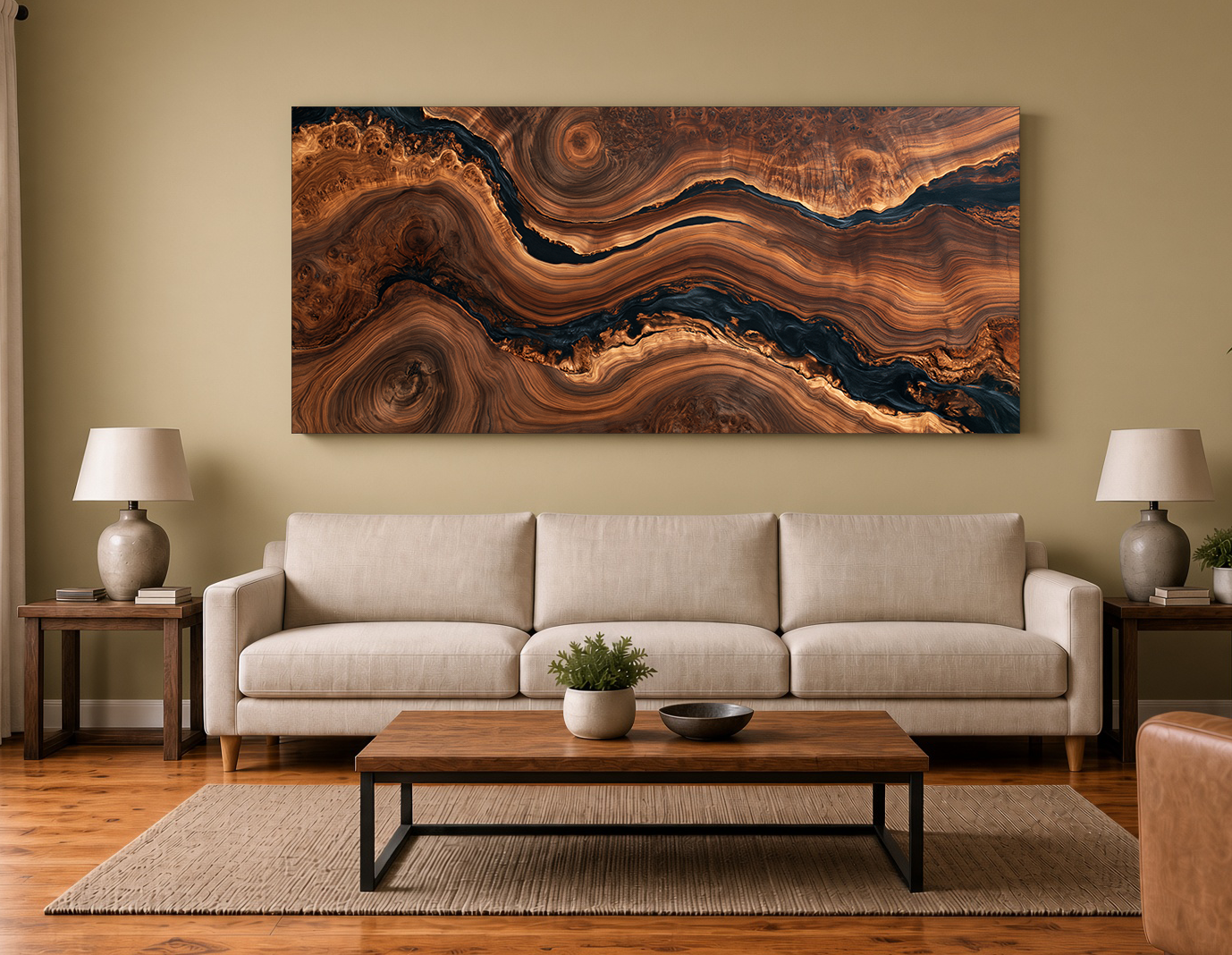 Walnut Burl & Metallic Epoxy River: Modern Wood Wall Art III
