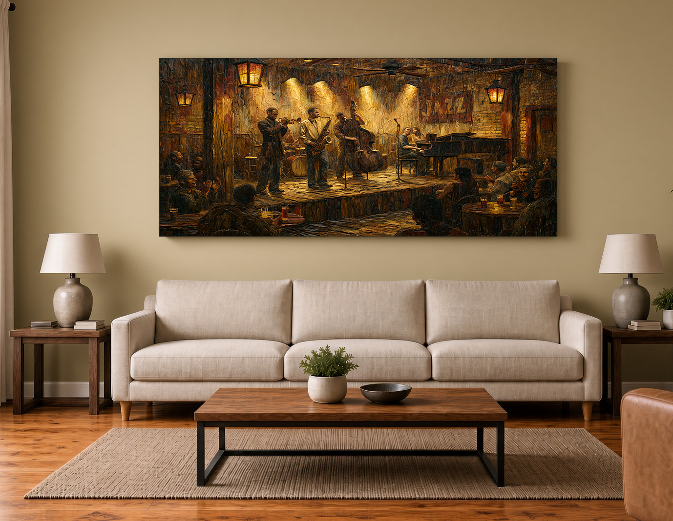 Painterly Wood Intarsia Bourbon Street Jazz Club Wall Art Print