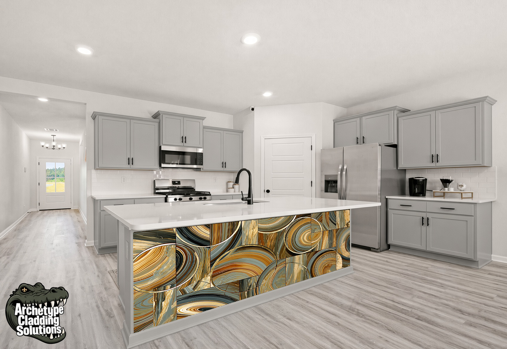 Layered Wood Ellipses – Architectural Kitchen Island Cladding