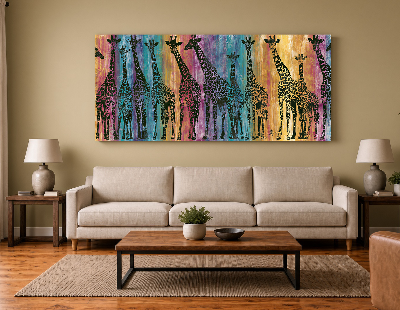 Prismatic Giraffe Silhouette: Modern Vibrant Wildlife Wall Art