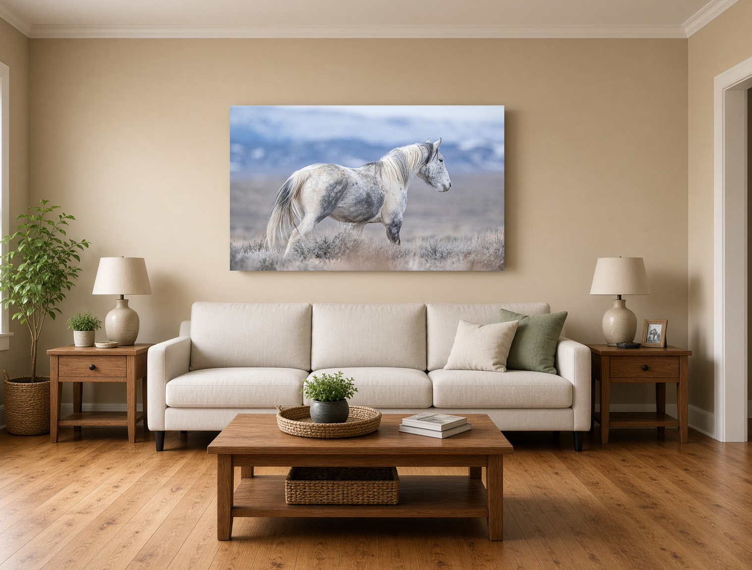 Product name Frost & Winter Fog: Serene Equine Landscape Wall Art