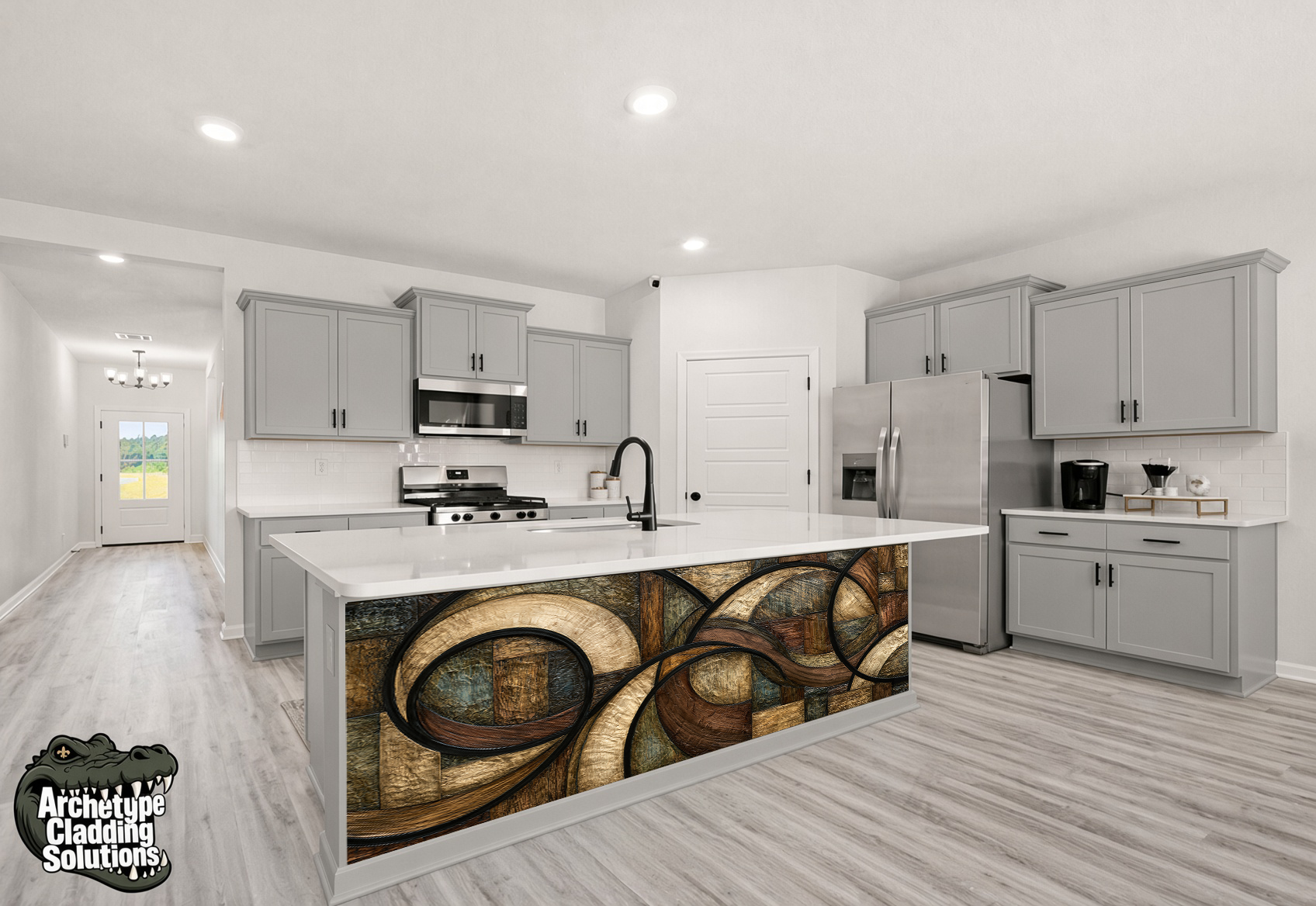 Orbital Wood Grain Waves – Architectural Kitchen Island Cladding