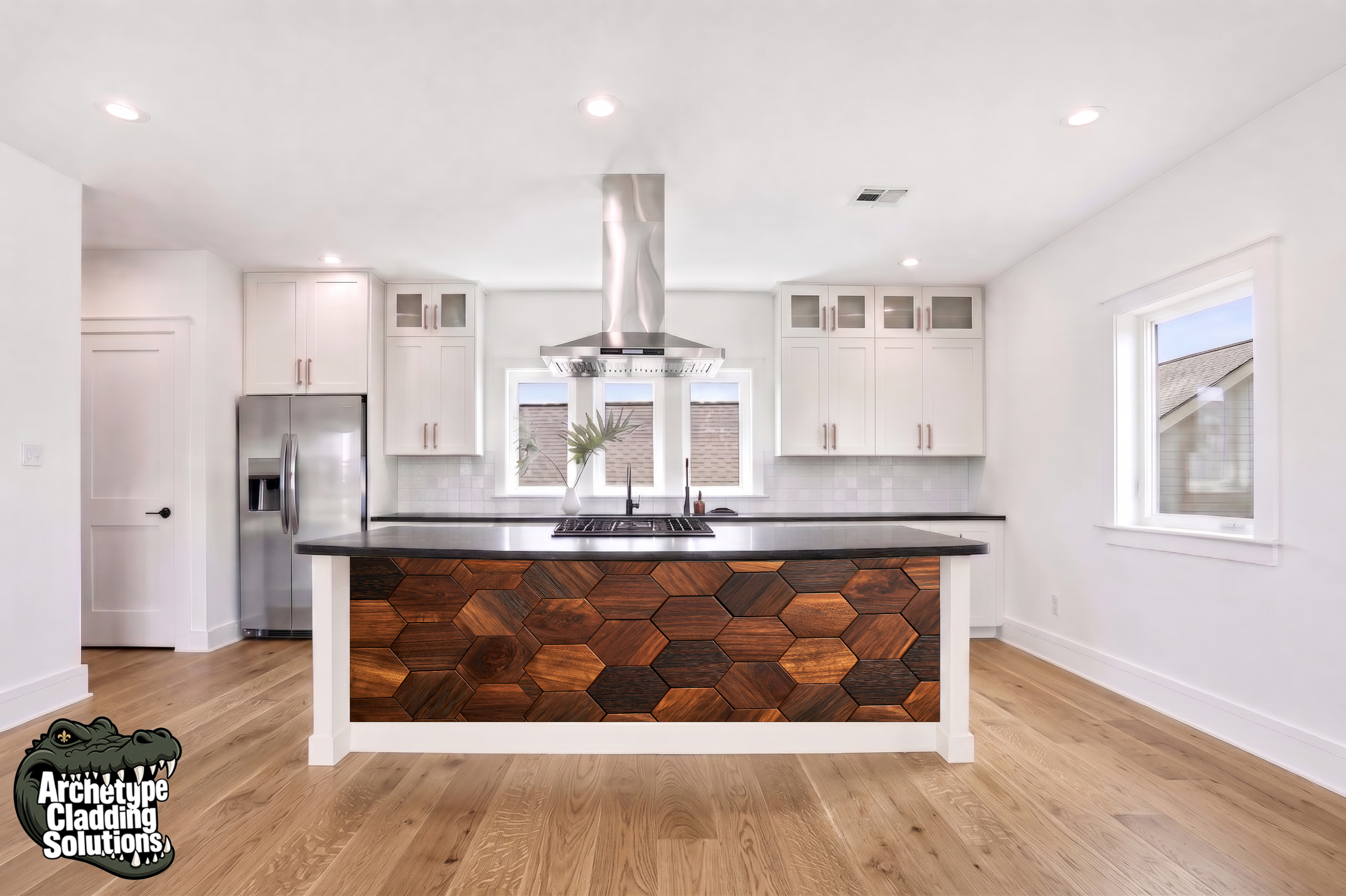 Dark Hex Parquet – Architectural Kitchen Island Cladding