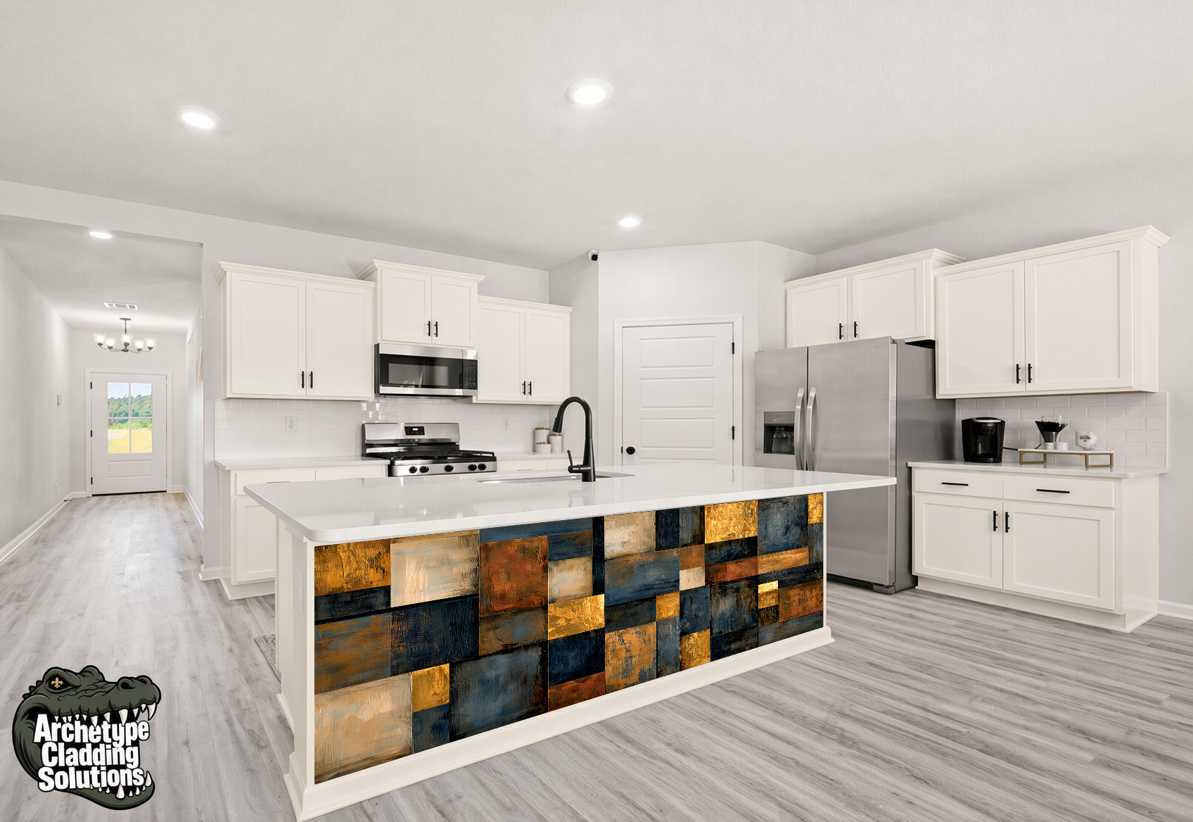 Oxidized Metallic Block Patchwork – Architectural Kitchen Island Cladding