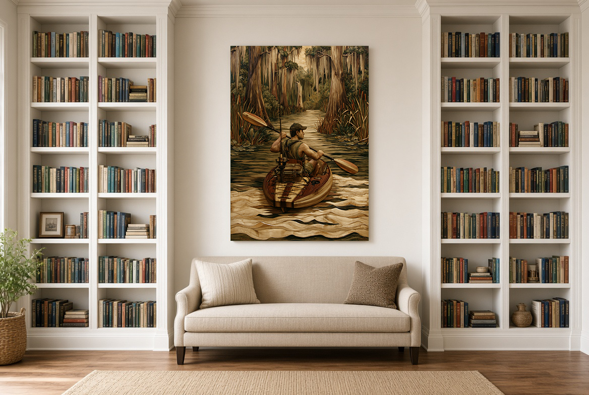 Kayak Fisher in the Wooden Boat