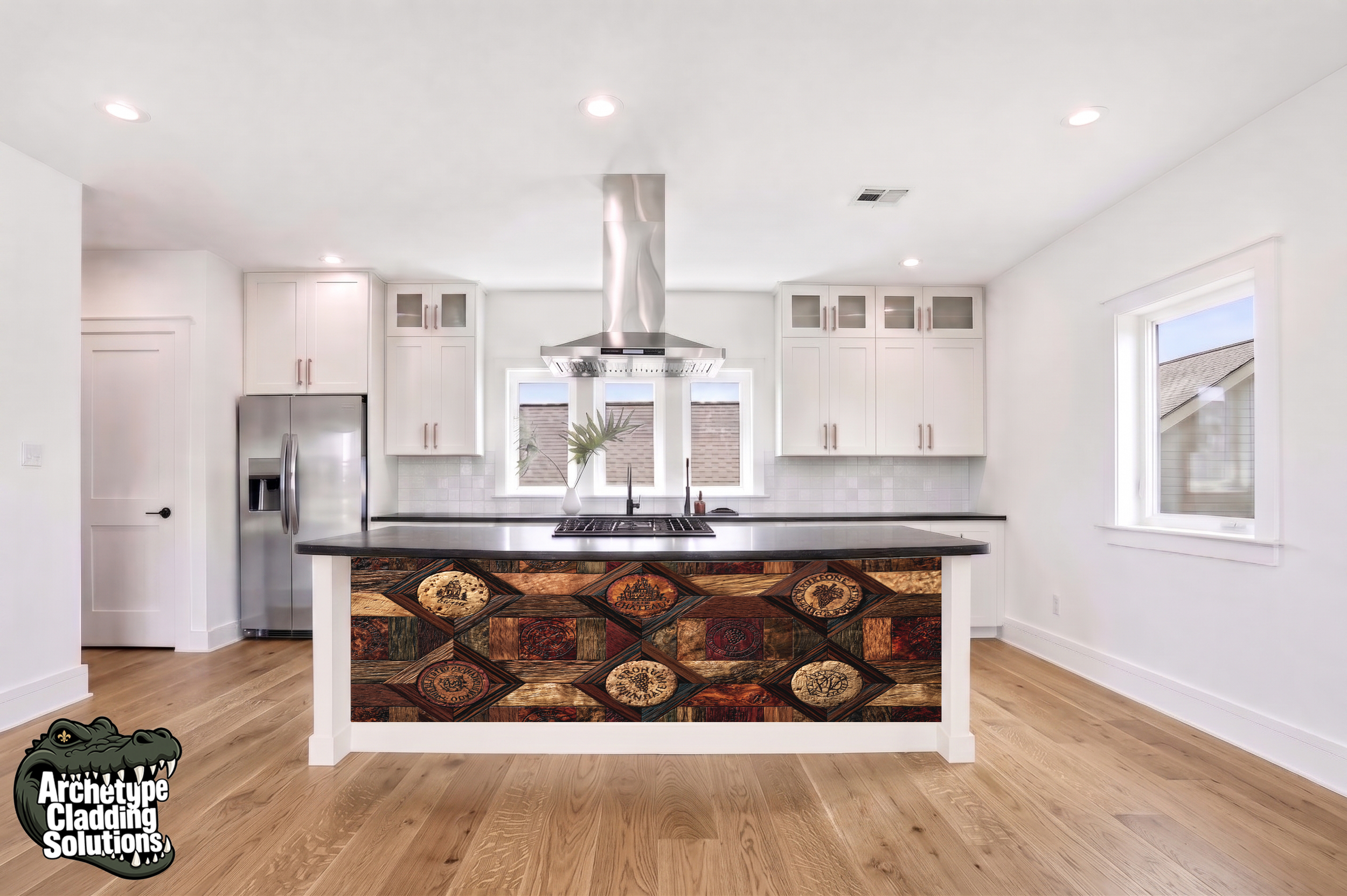 Vintage Cork & Diamond Parquet Marquetry – Architectural Kitchen Island Cladding