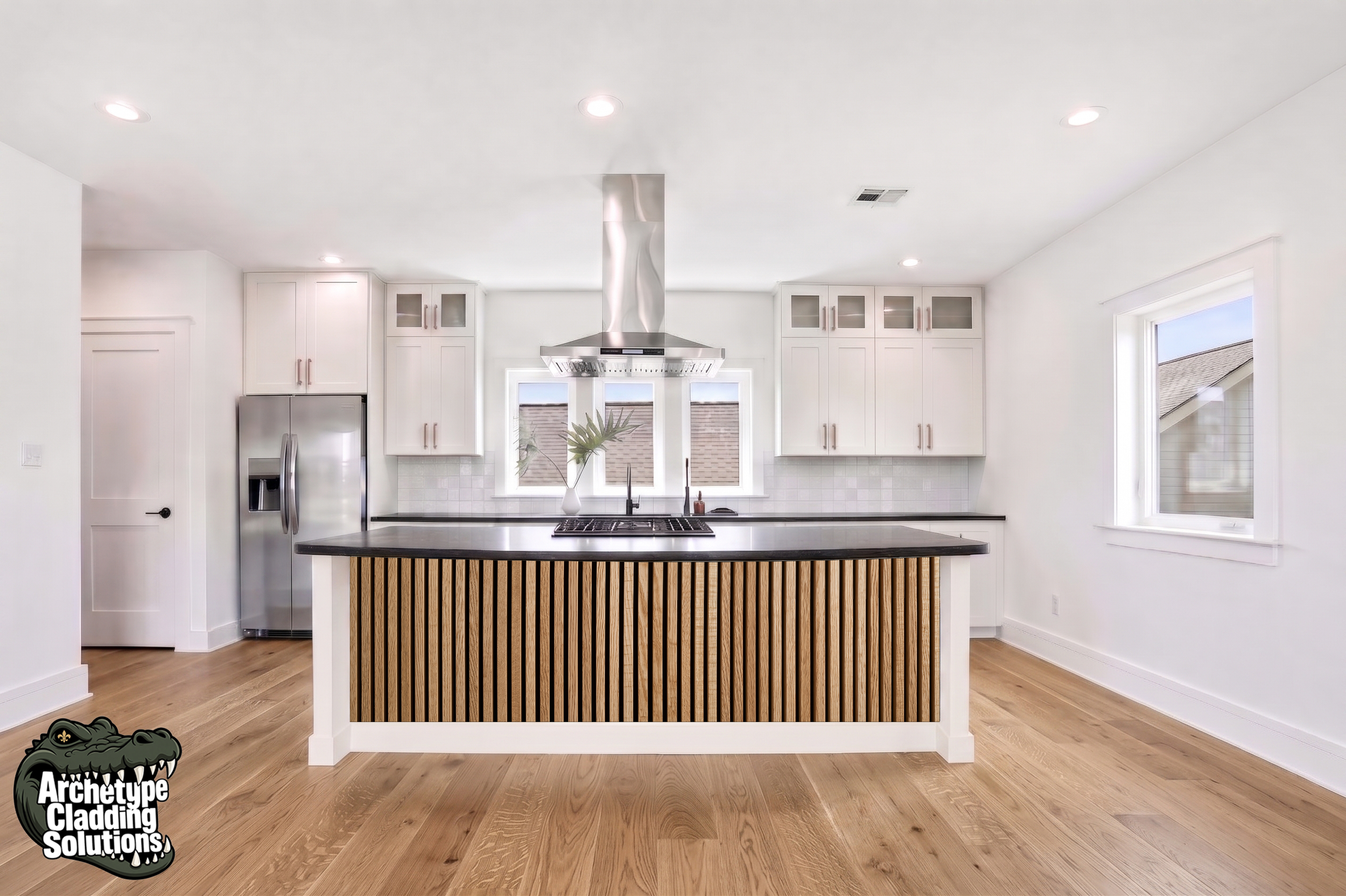 Narrow White Oak Tambour – Architectural Kitchen Island Cladding