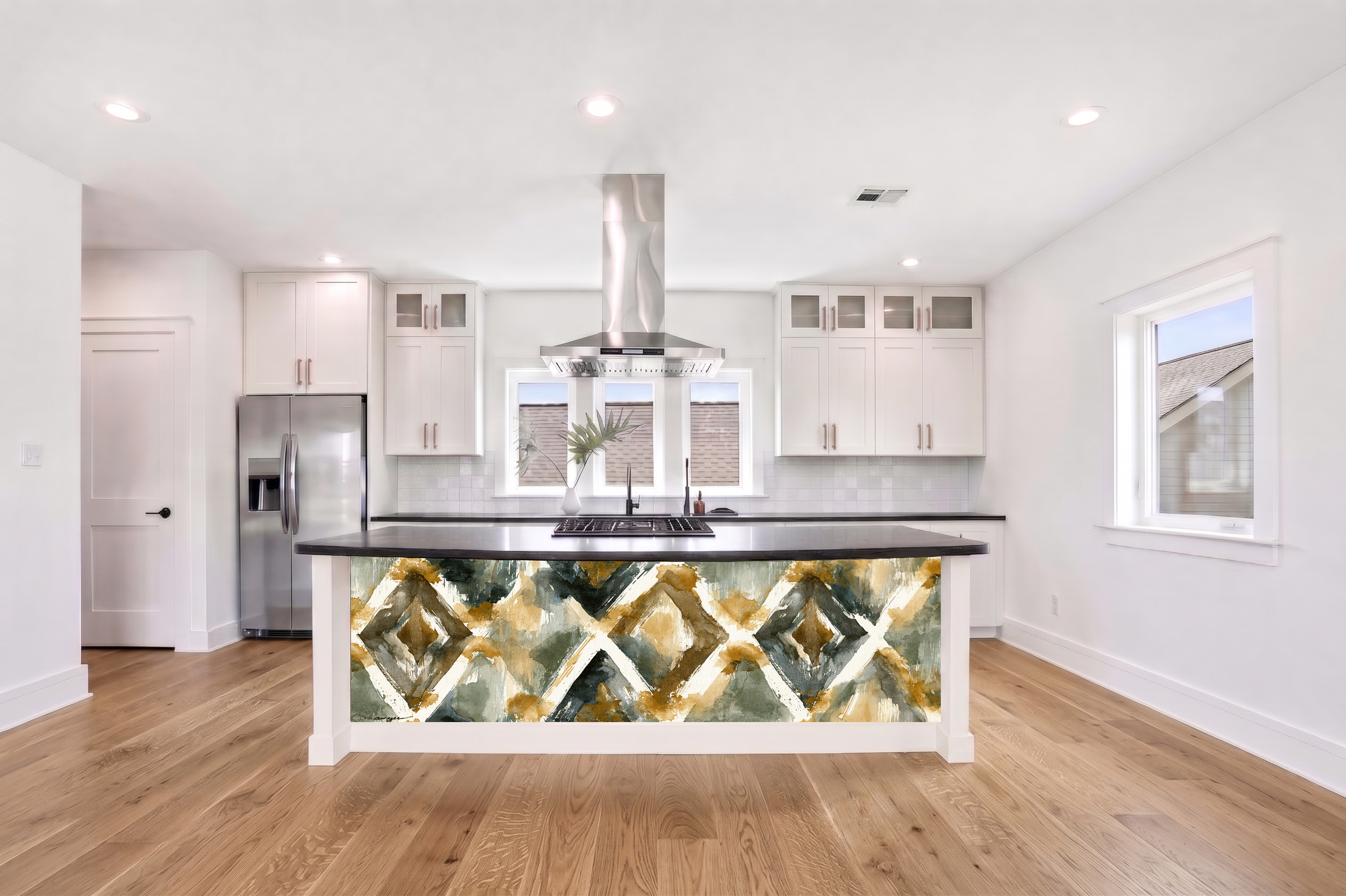 Slate, Sage & Ochre Watercolor Trellis II – Architectural Cladding Panels