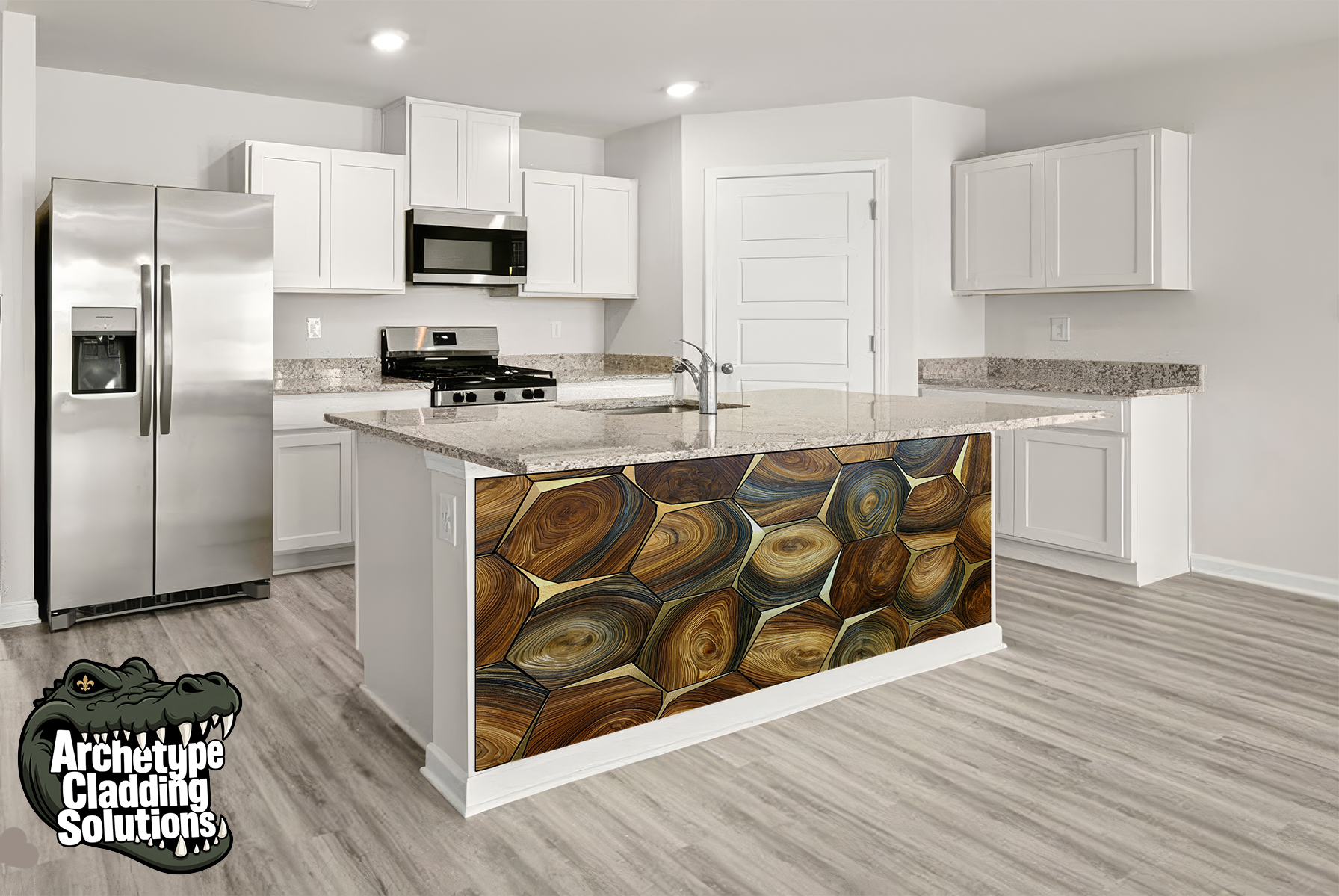 Warm Endgrain Hex – Architectural Kitchen Island Cladding