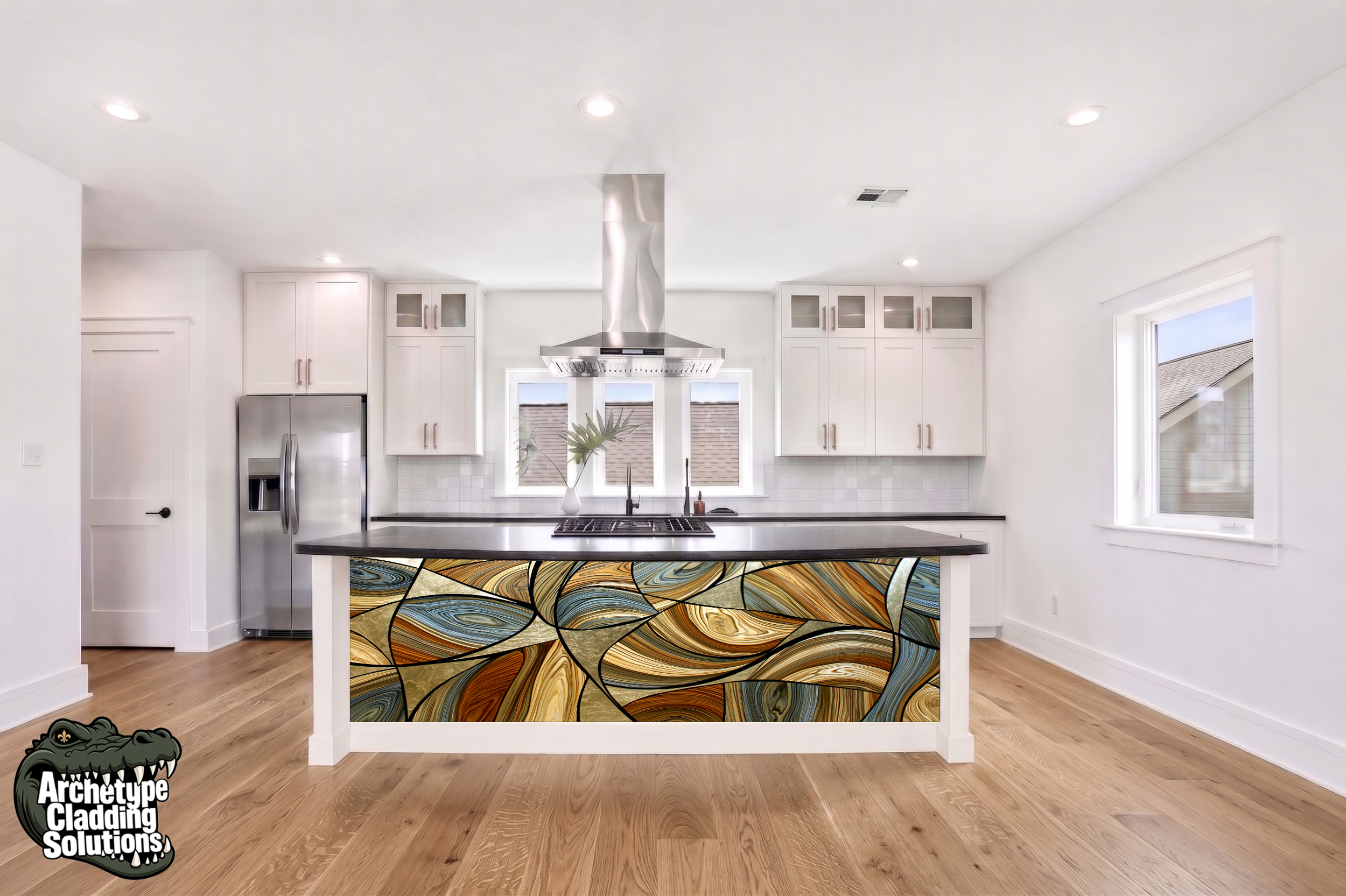 Gilded Grain Swirl – Architectural Kitchen Island Cladding