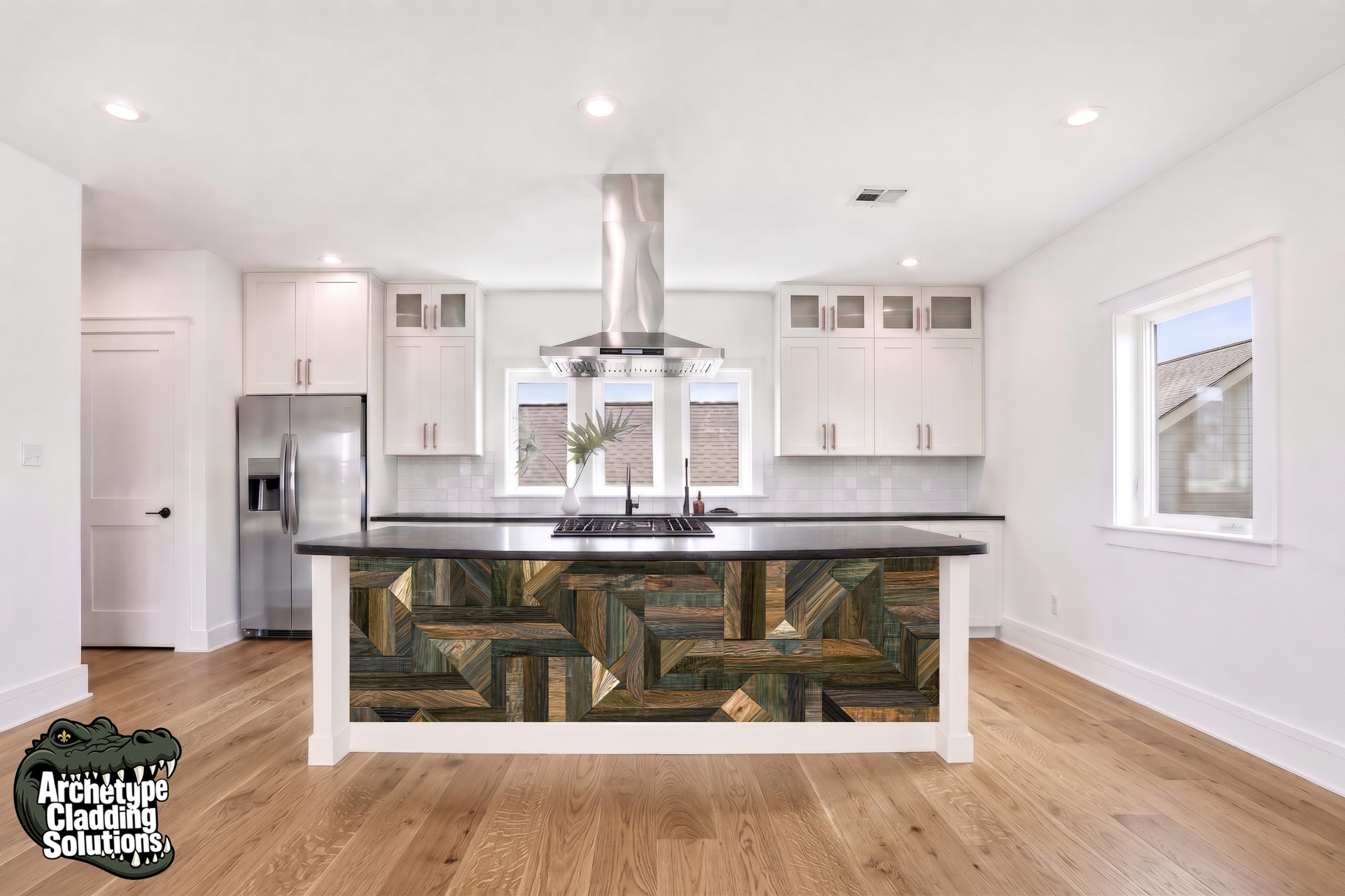 Green Chevron Wood – Architectural Kitchen Island Cladding