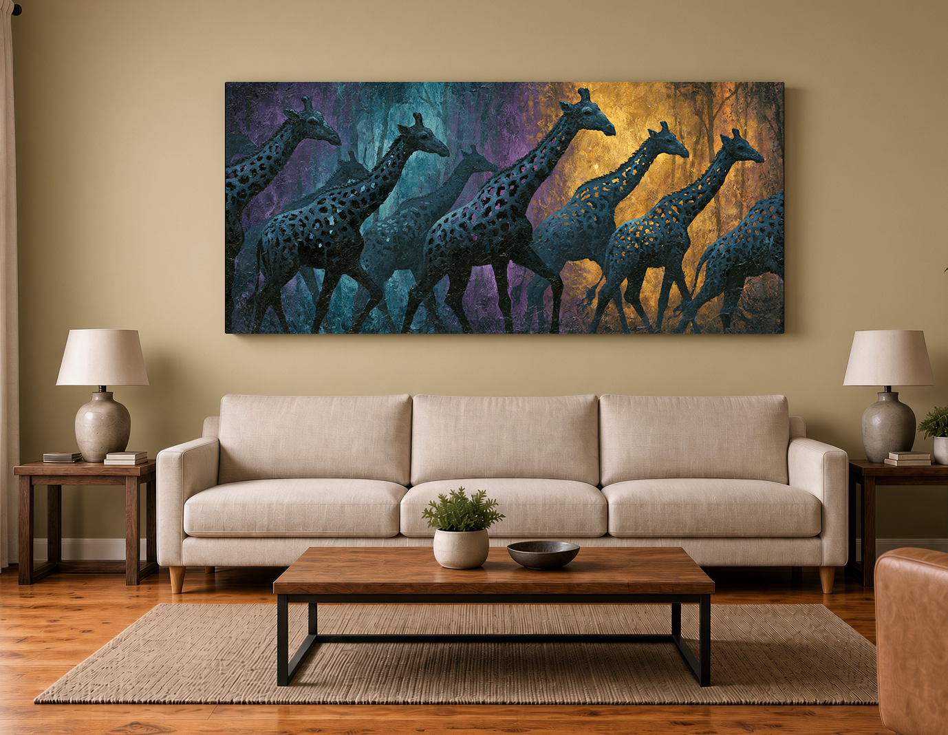 Prismatic Silhouette Giraffes: Modern Textured Wildlife Wall Art II