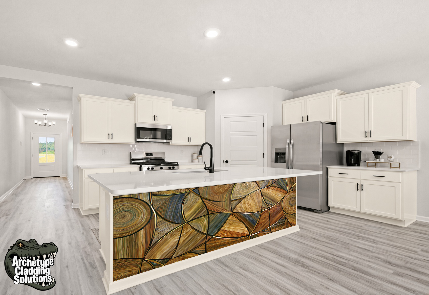 Abstract Stained Glass Marquetry – Architectural Kitchen Island Cladding