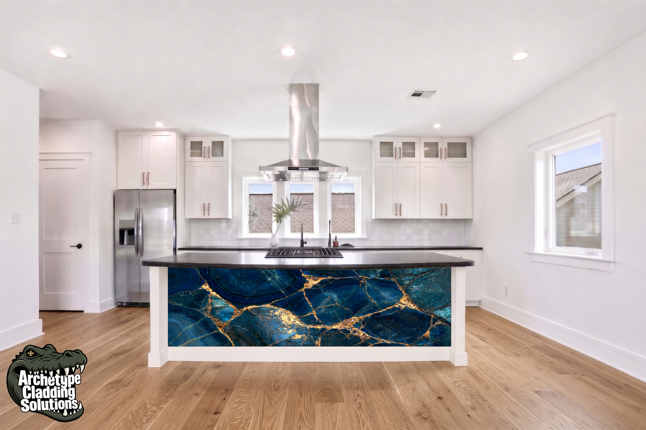 Navy Gold Agate – Architectural Kitchen Island Cladding