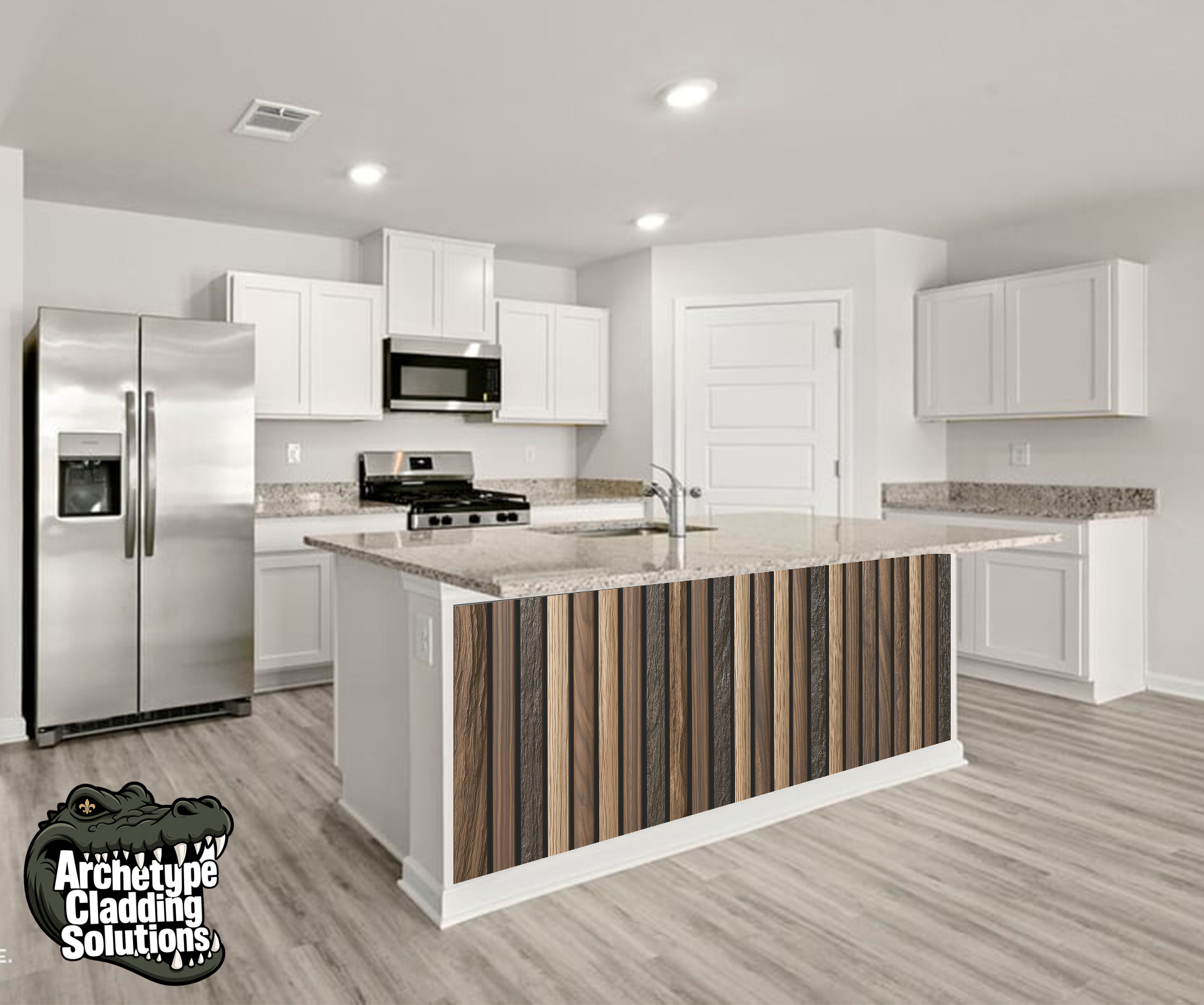 Mixed Timber Slats – Architectural Kitchen Island Cladding