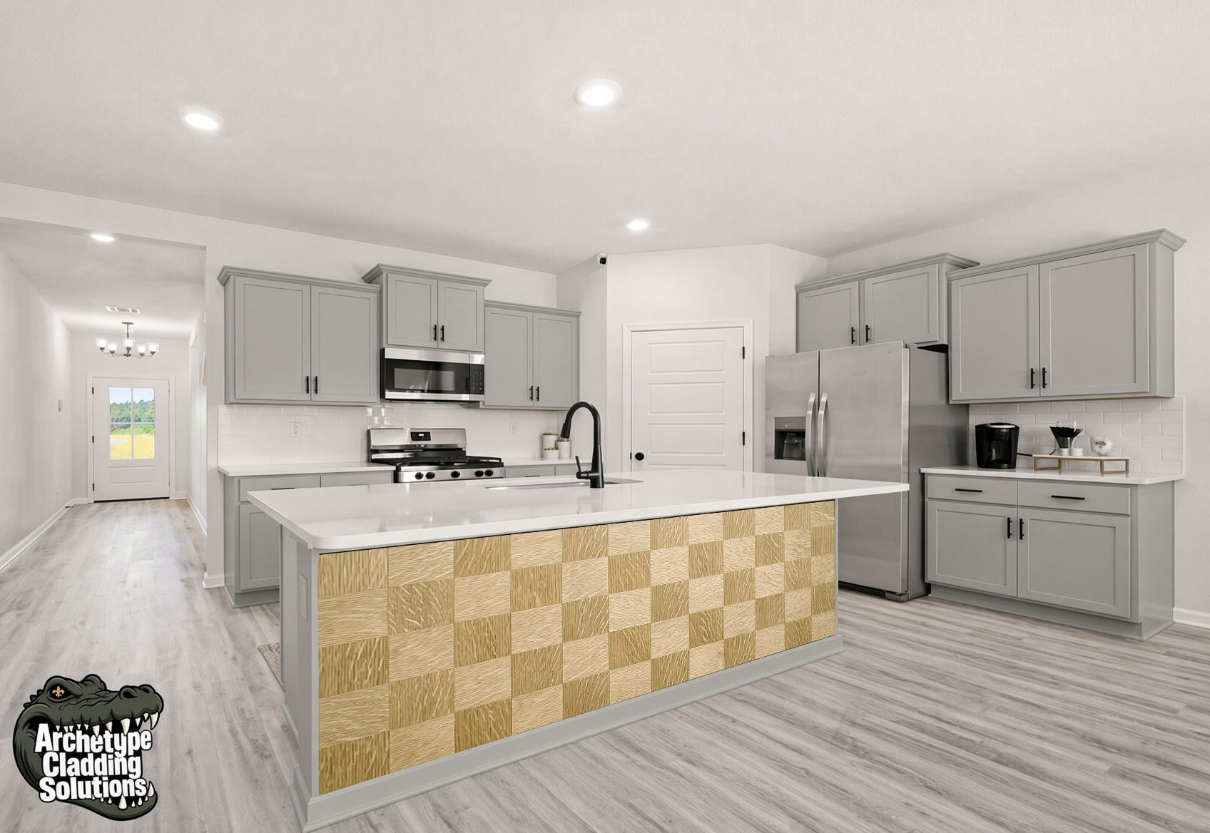 Natural Quarter-Sawn Oak Parquet Block – Architectural Kitchen Island Cladding