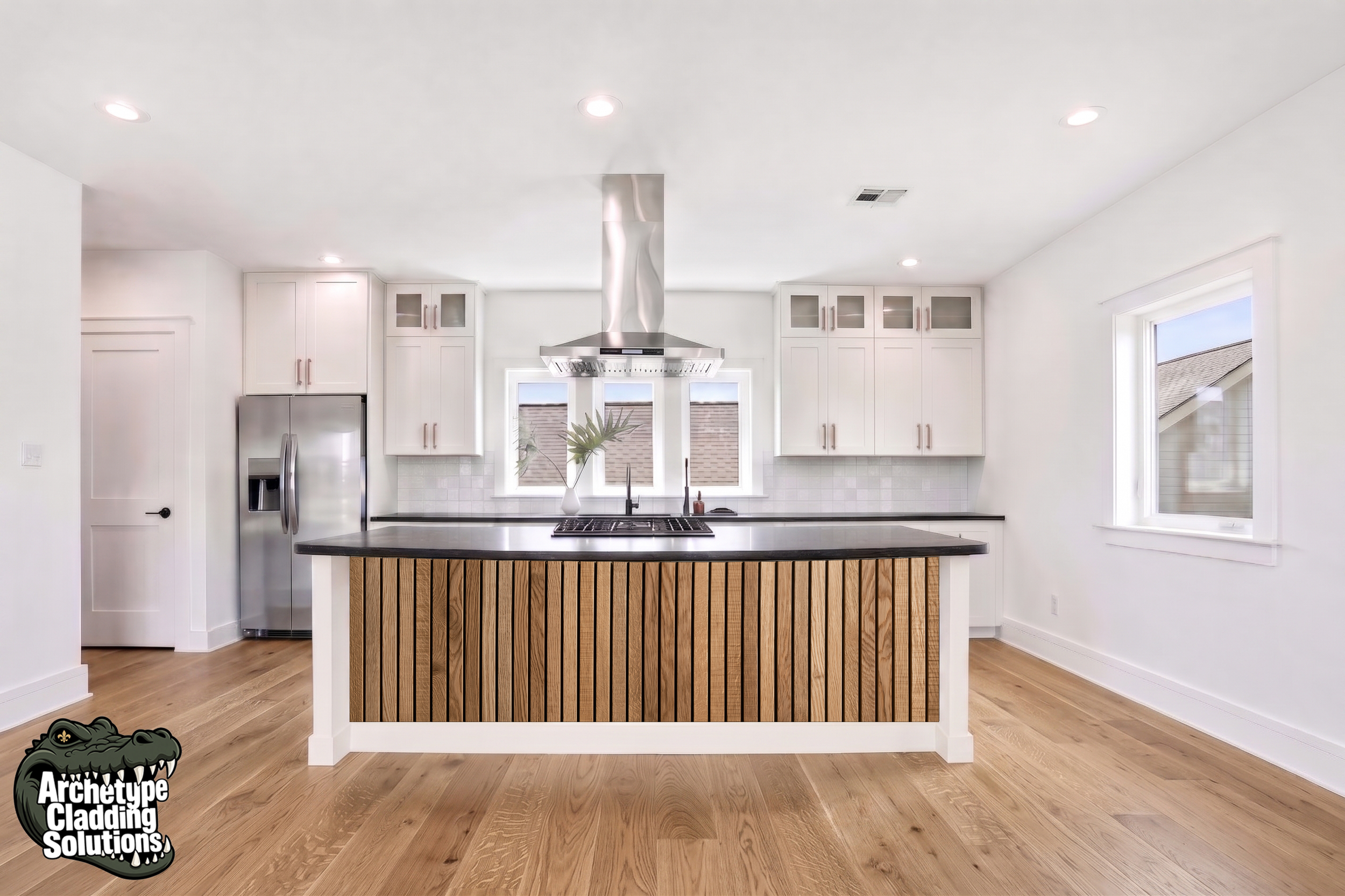 White Oak Reeds – Architectural Kitchen Island Cladding