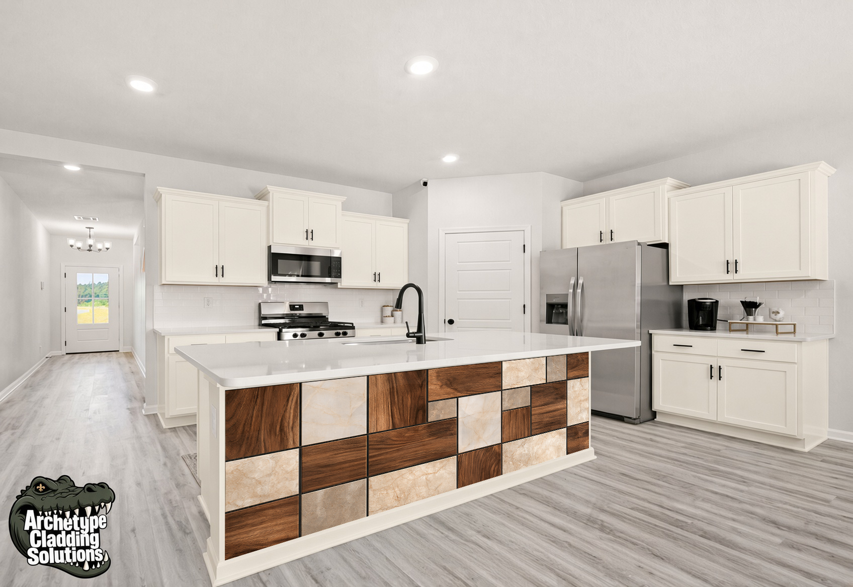 Modernist Block Parquet – Architectural Kitchen Island Cladding
