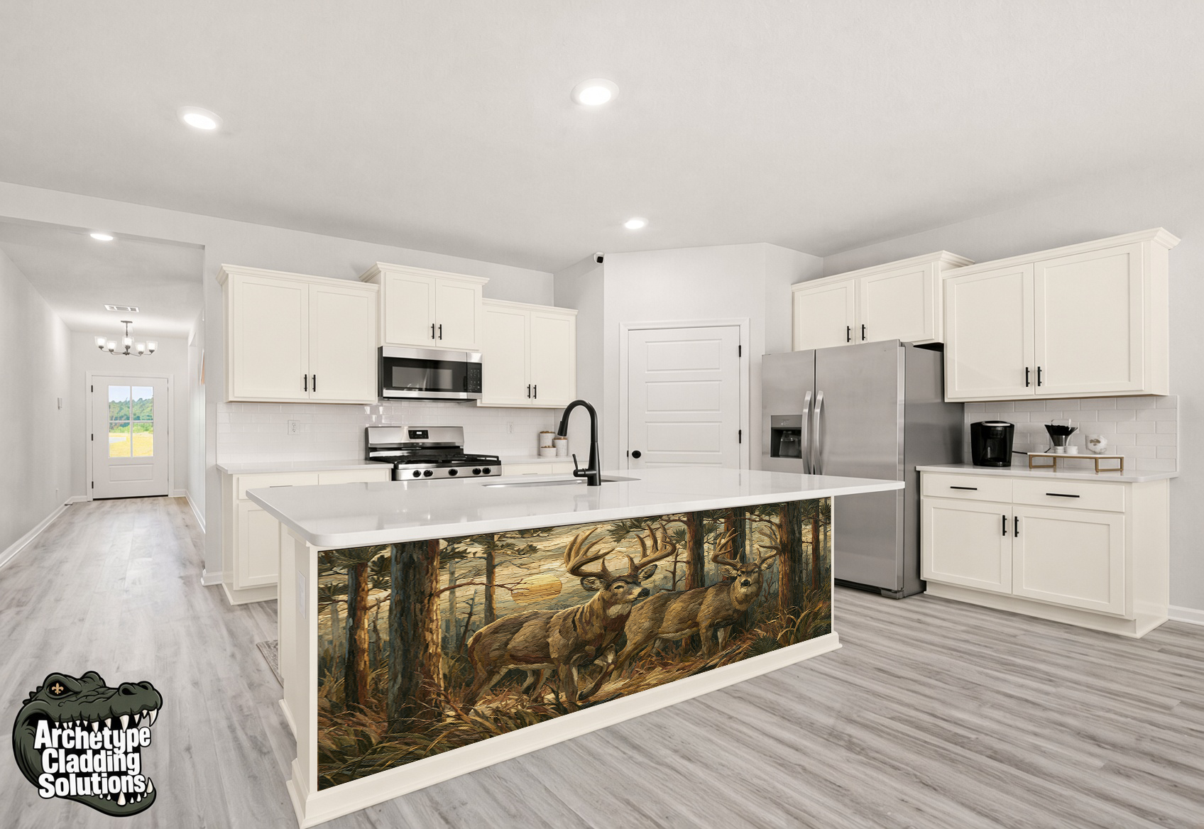 Whitetail Bucks in Forest – Architectural Kitchen Island Cladding