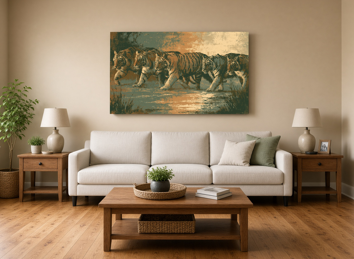 Prismatic Tiger Procession: Modern Textured Wildlife Wall Art III